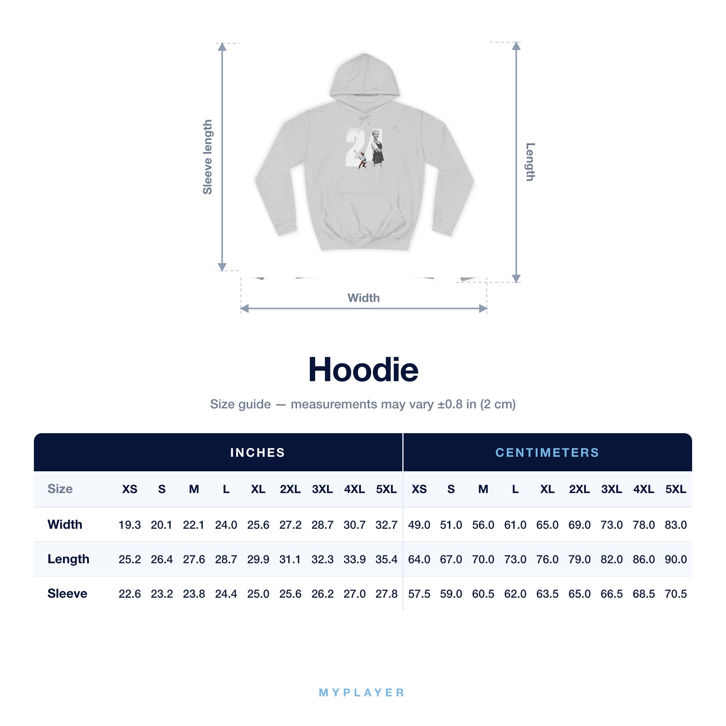 Hoodie size chart
