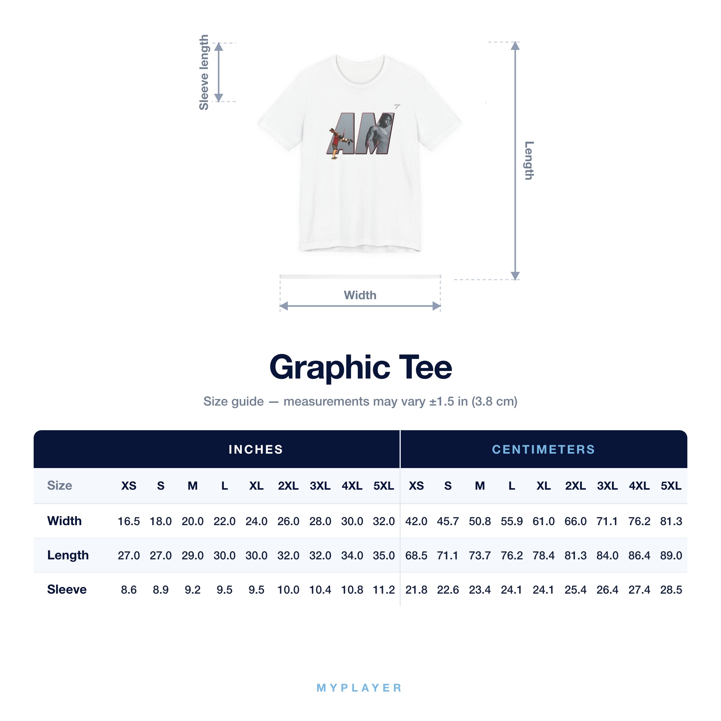 Graphic Tee size chart