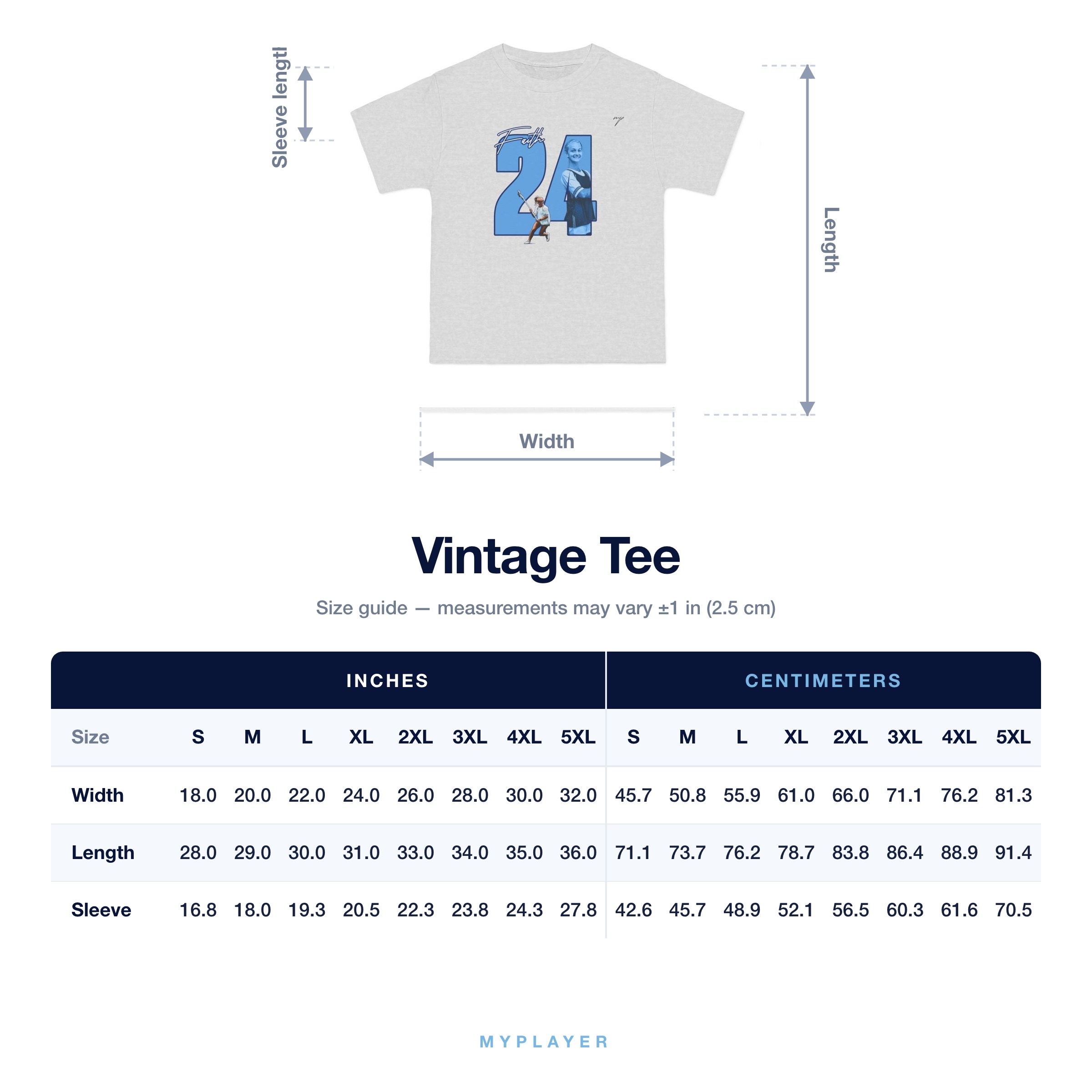 Vintage Tee size chart