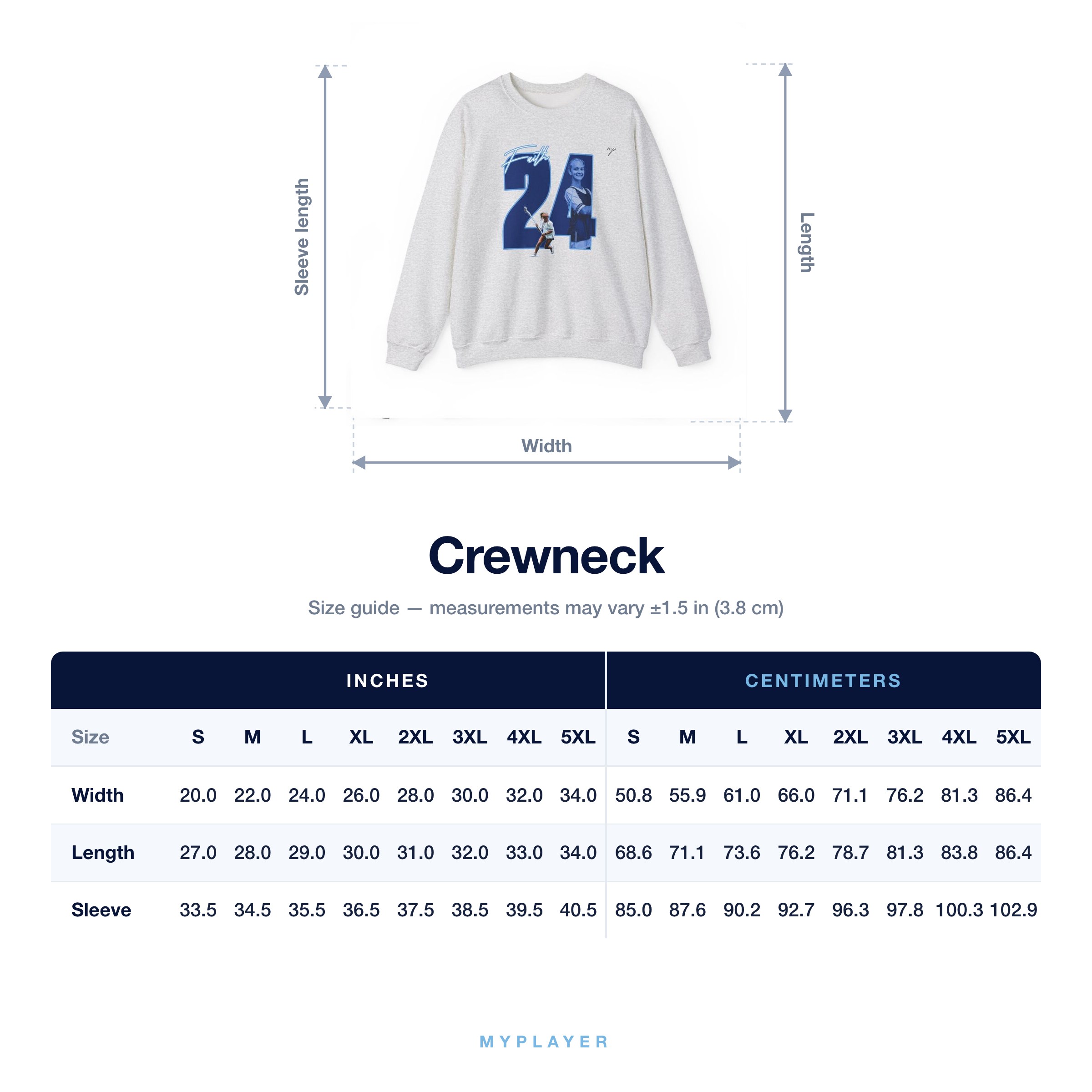 Crewneck size chart