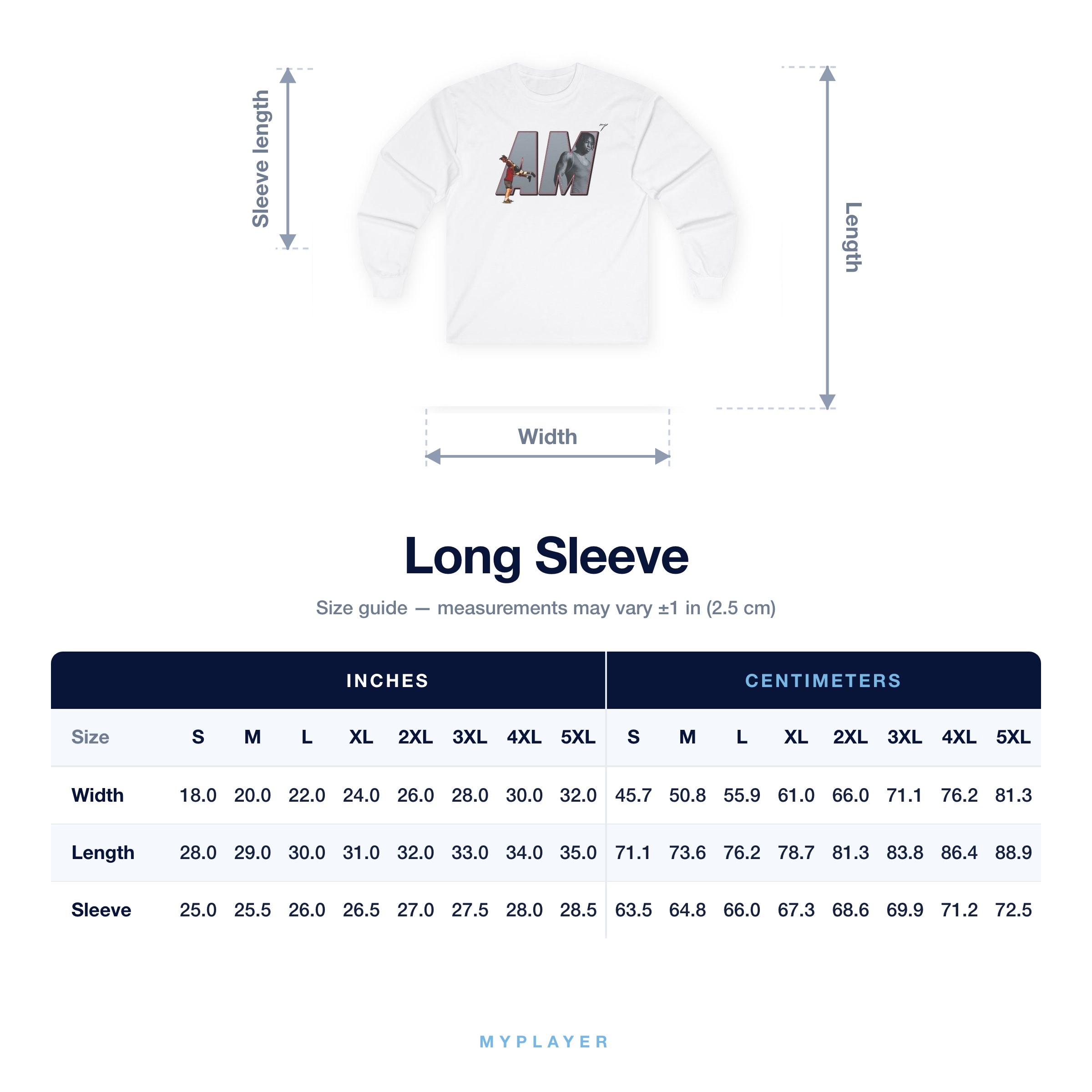 Long Sleeve size chart