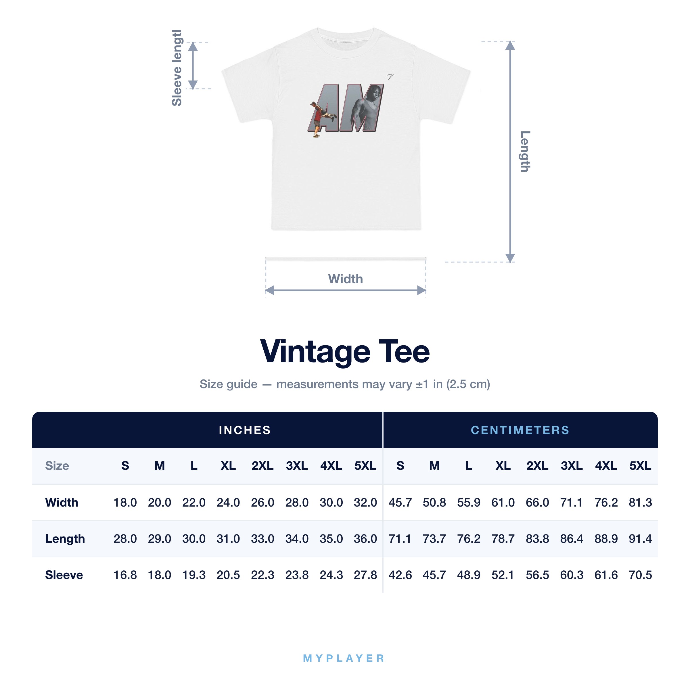 Vintage Tee size chart