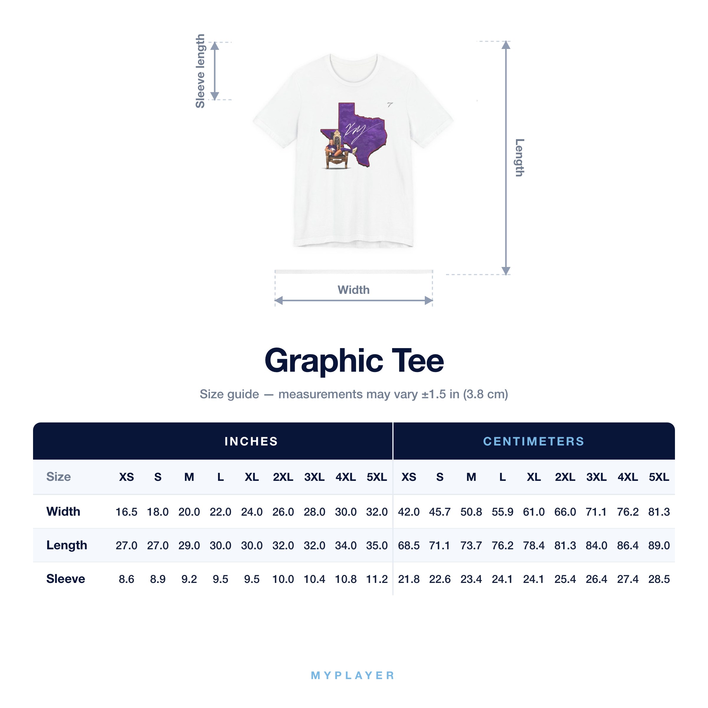 Graphic Tee size chart