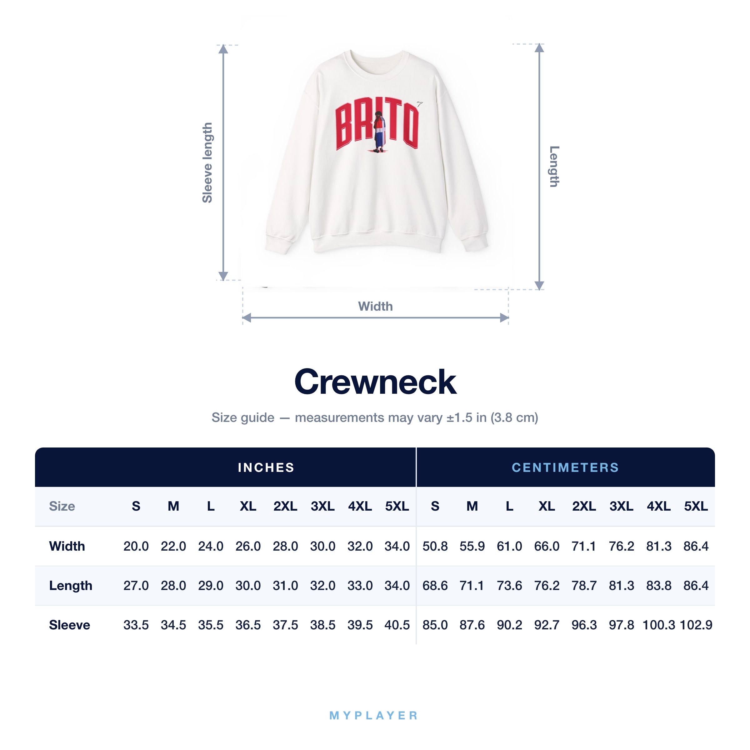 Crewneck size chart