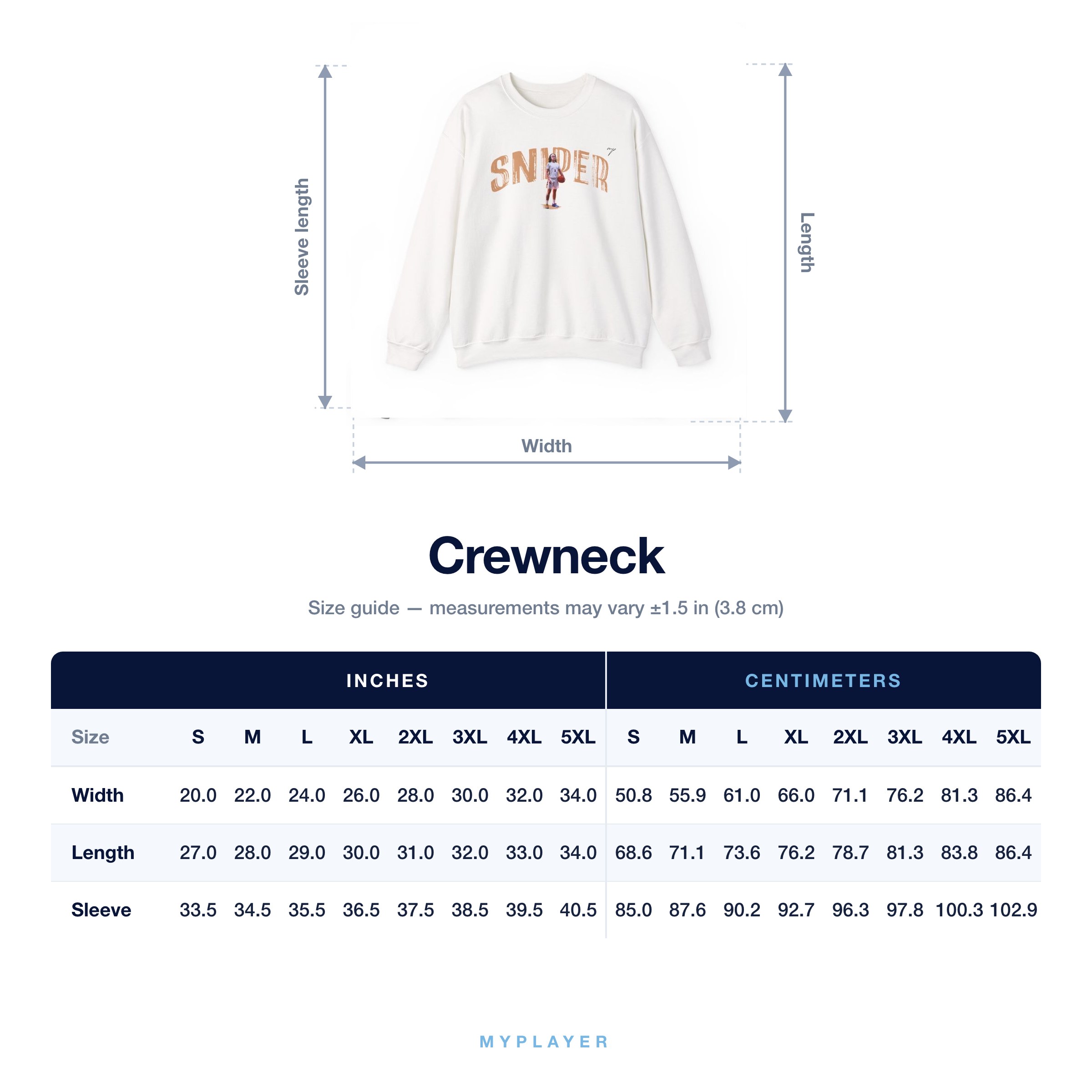 Crewneck size chart