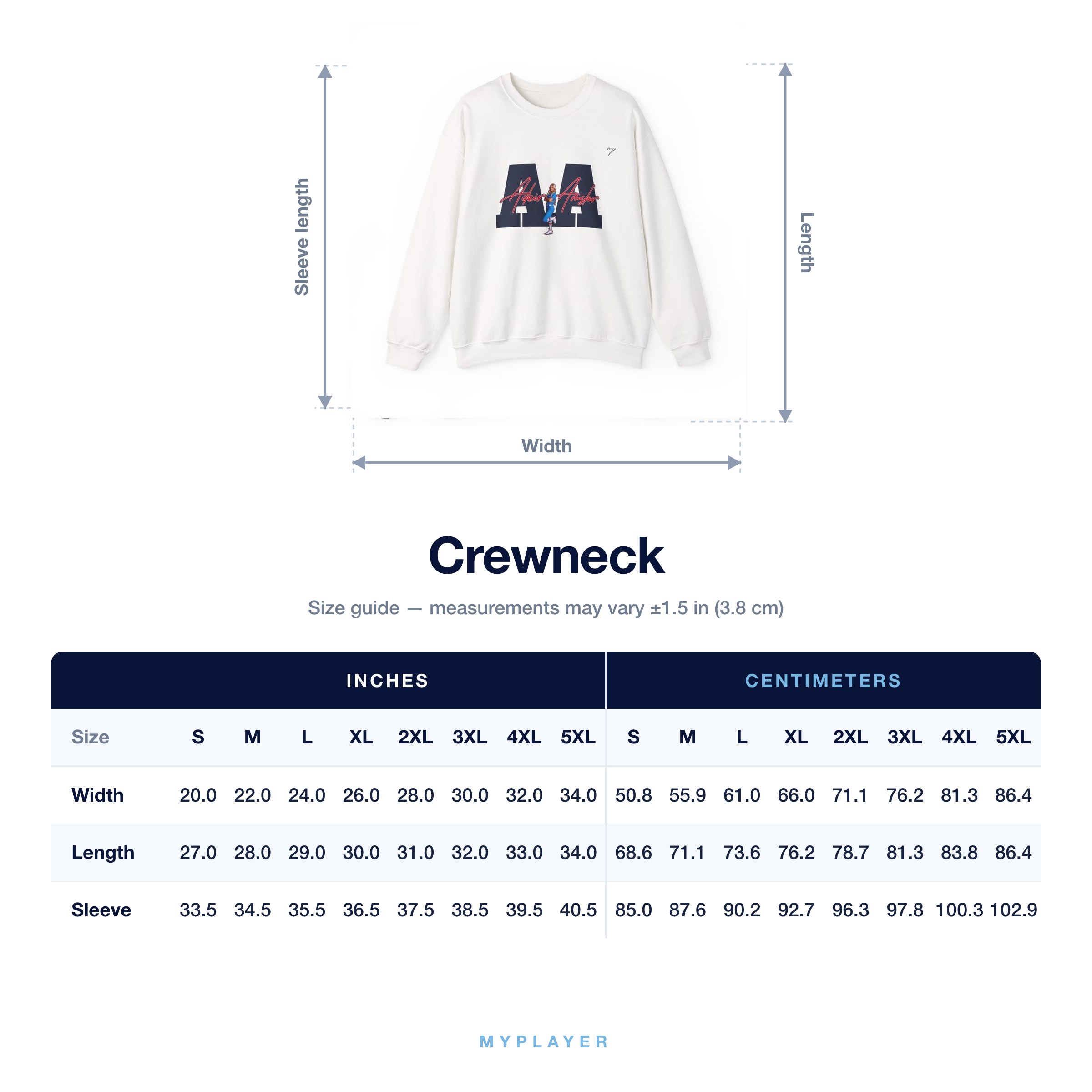 Crewneck size chart