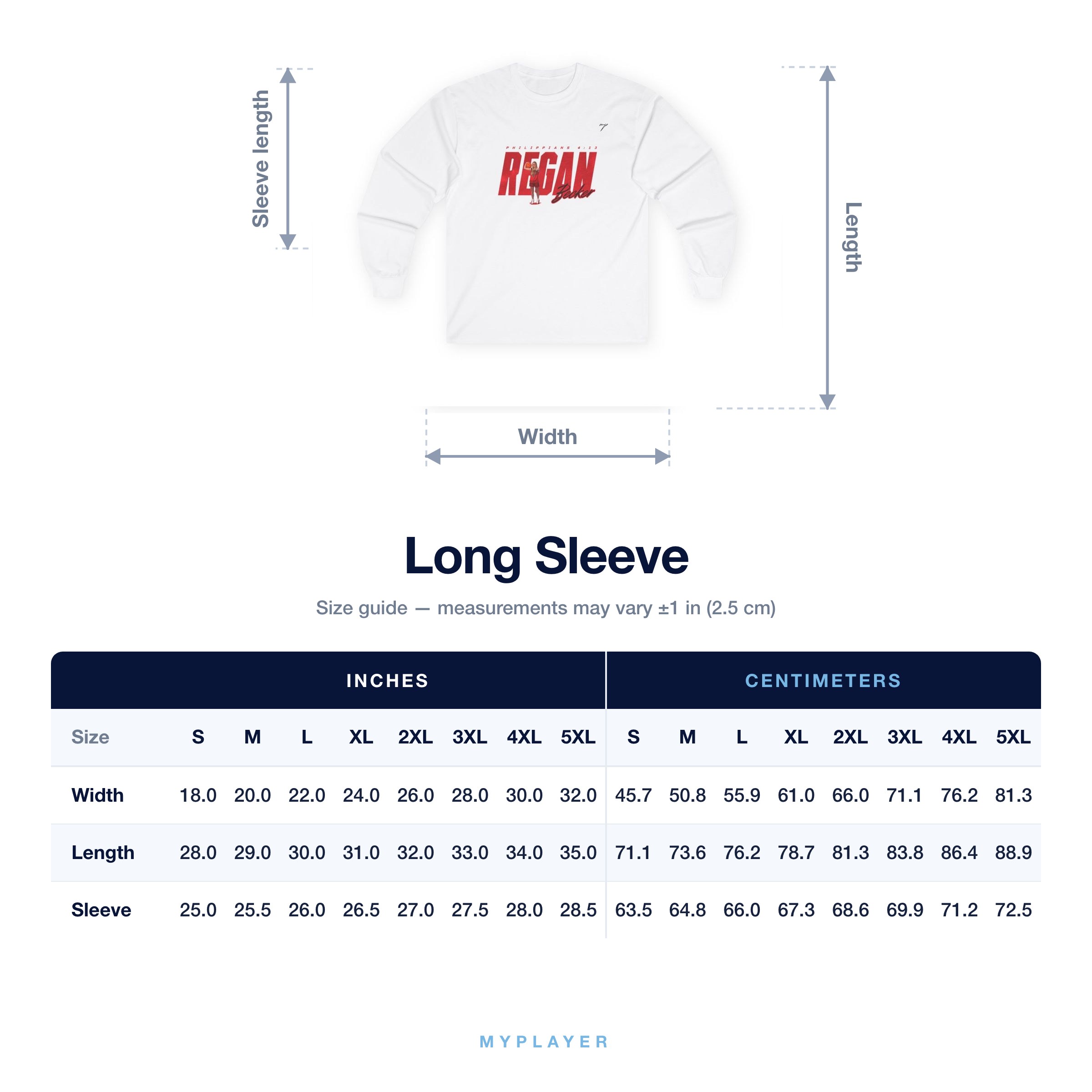 Long Sleeve size chart