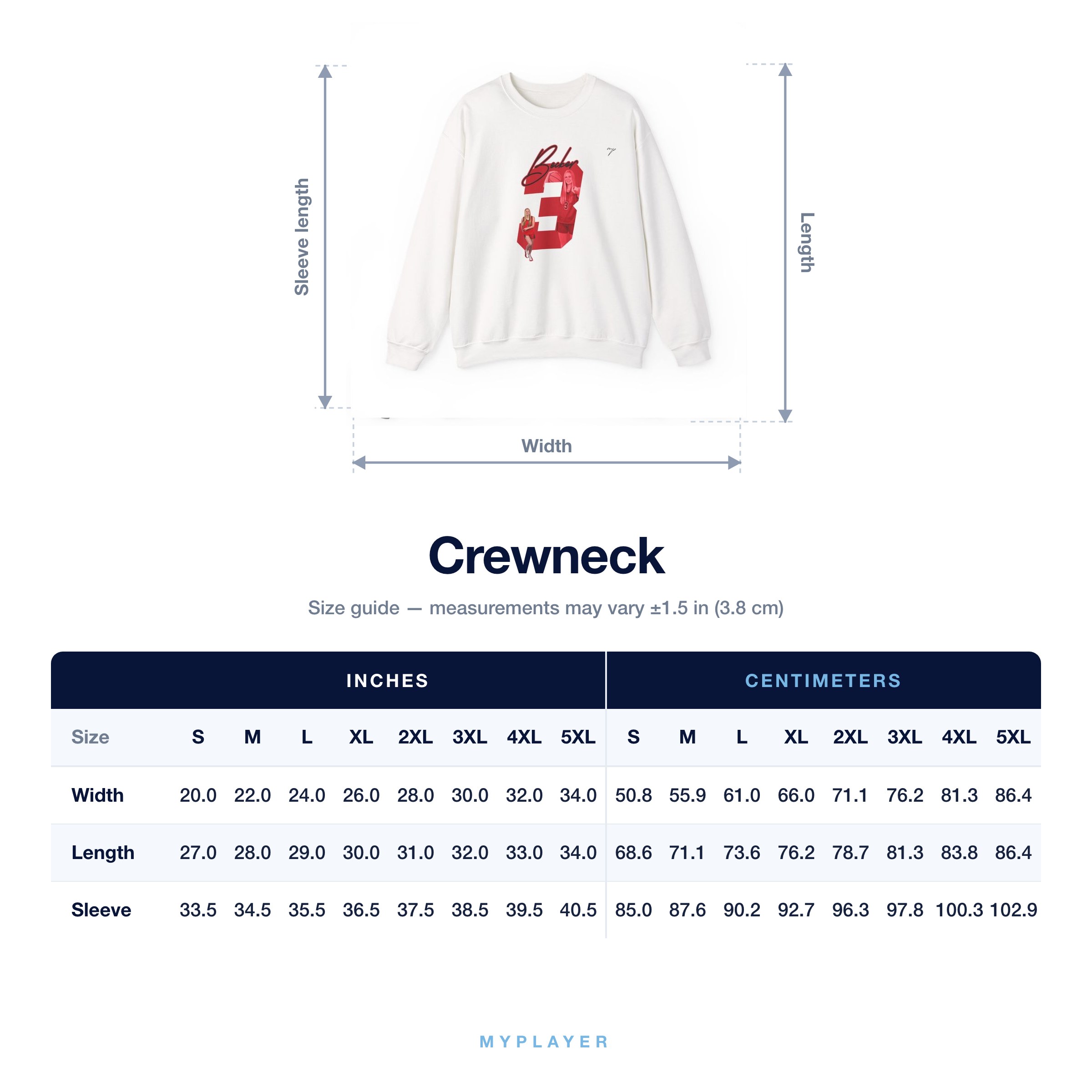 Crewneck size chart