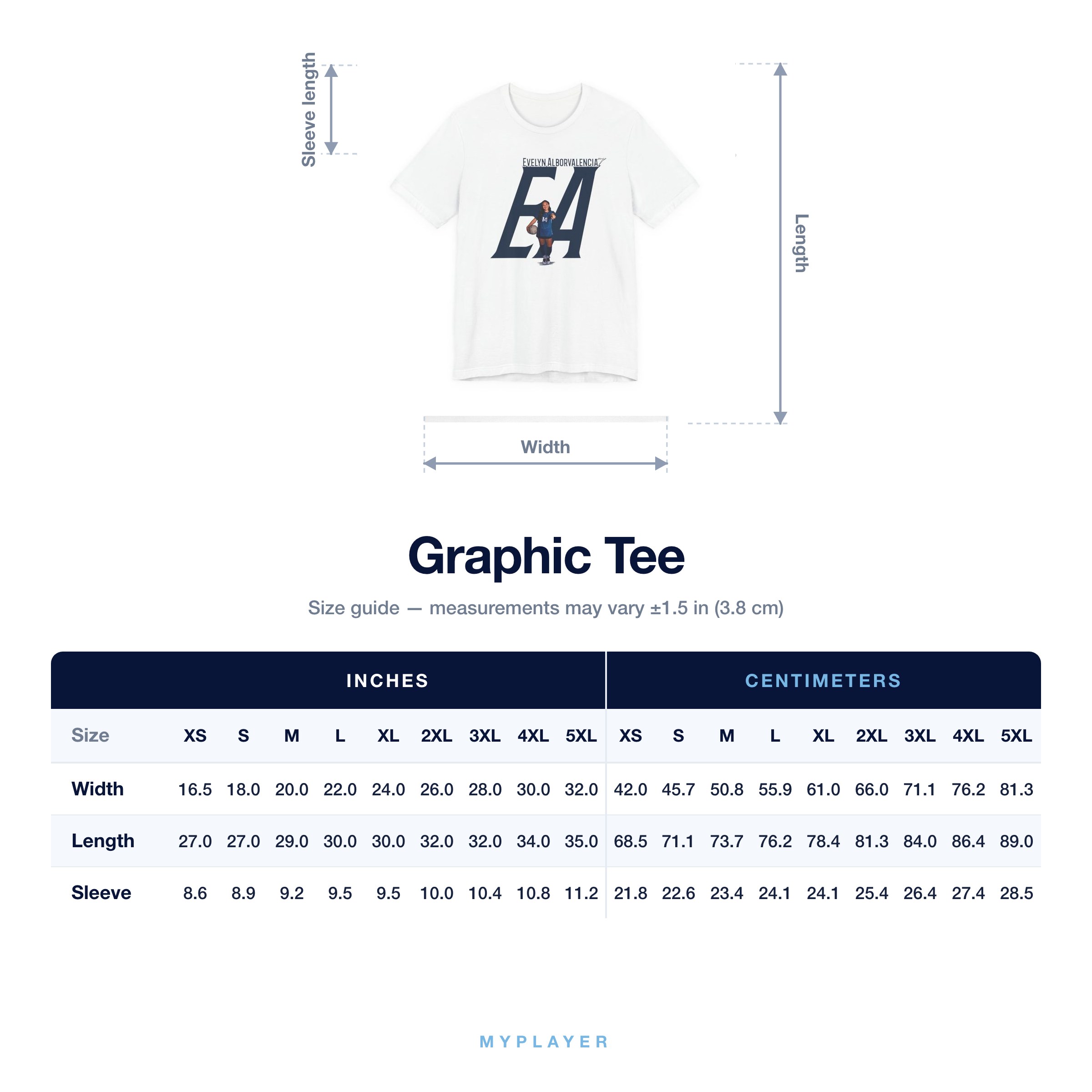 Graphic Tee size chart