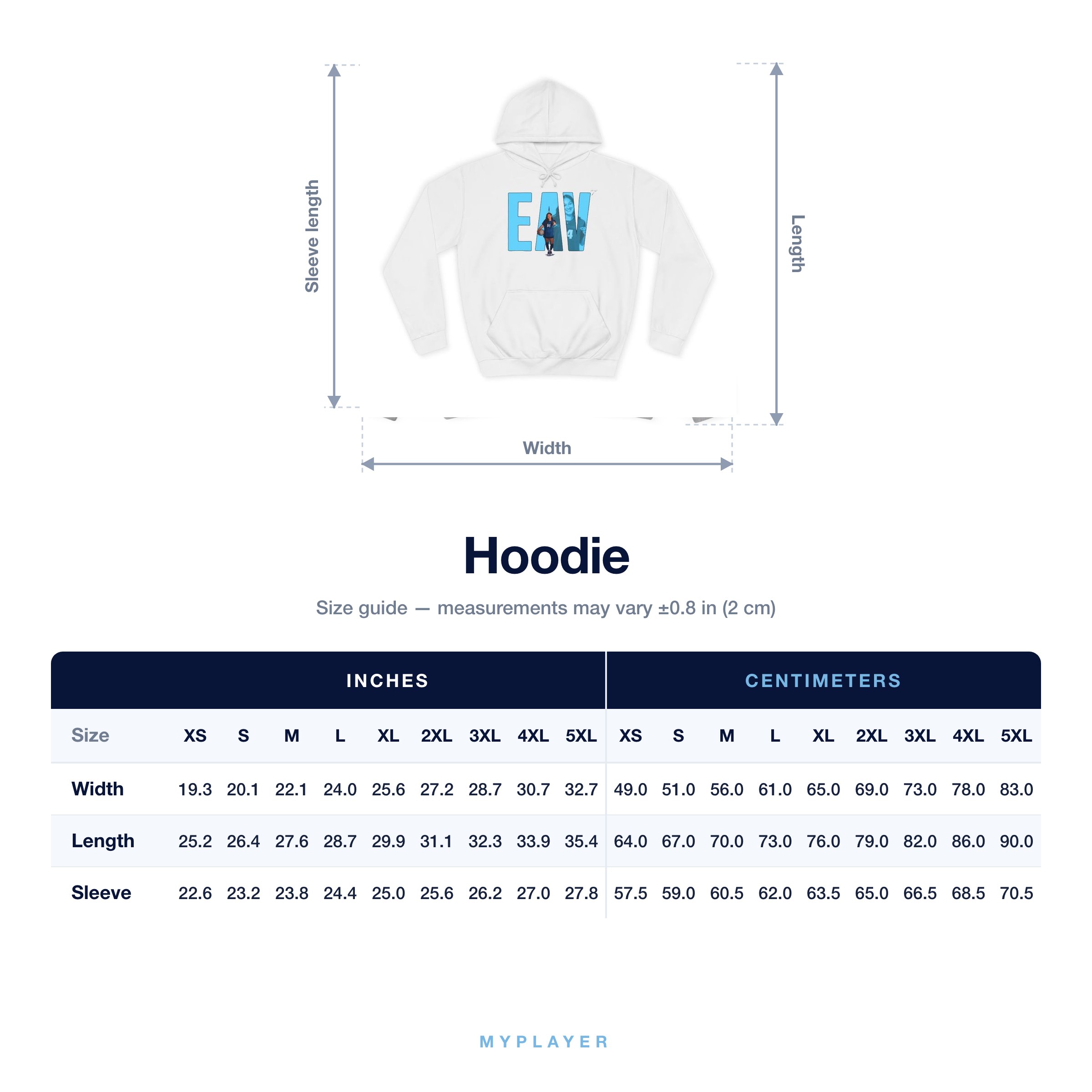 Hoodie size chart