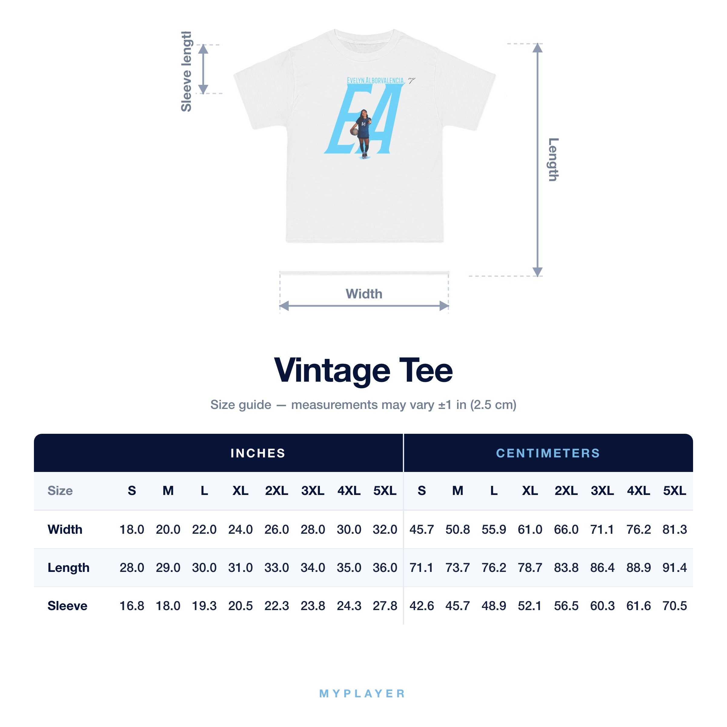 Vintage Tee size chart