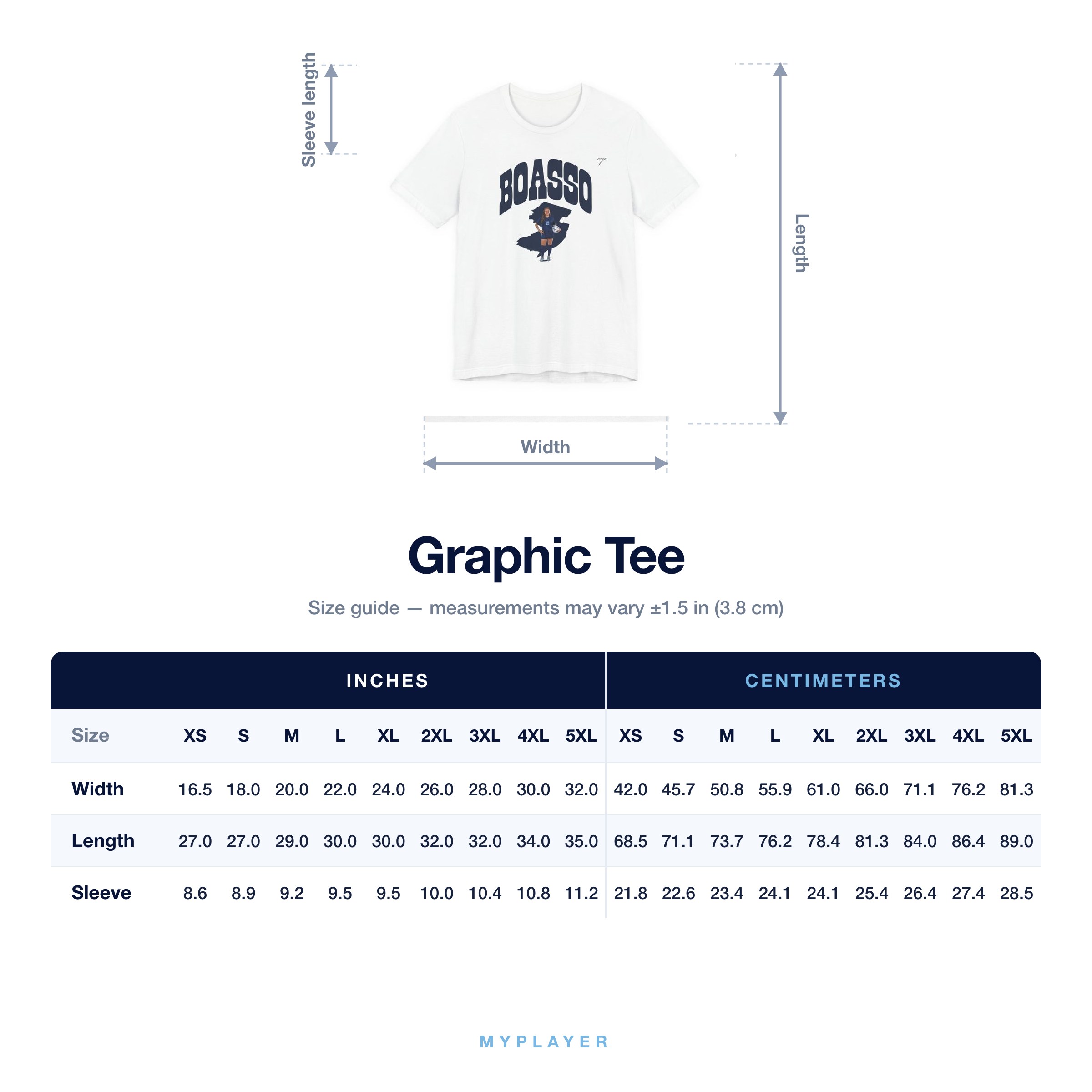 Graphic Tee size chart