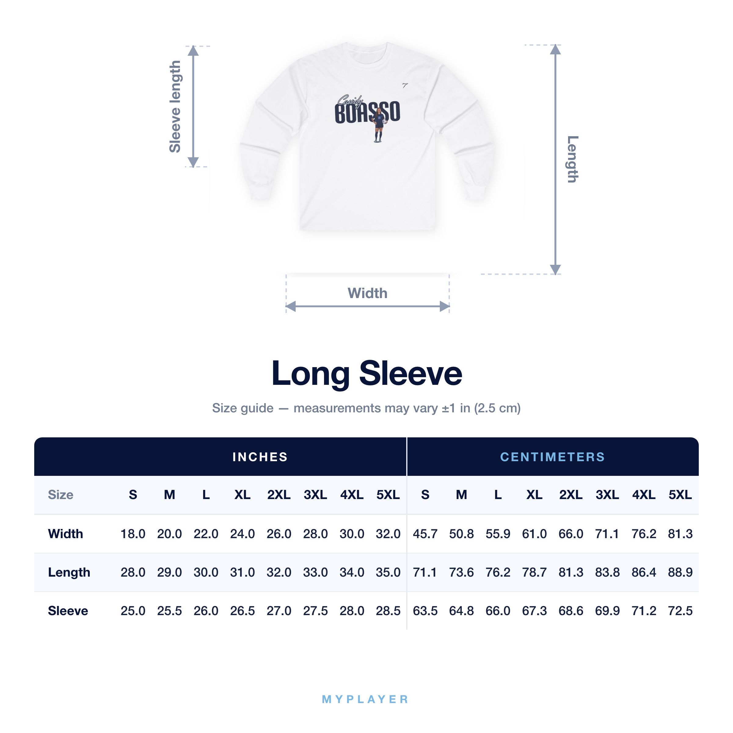 Long Sleeve size chart