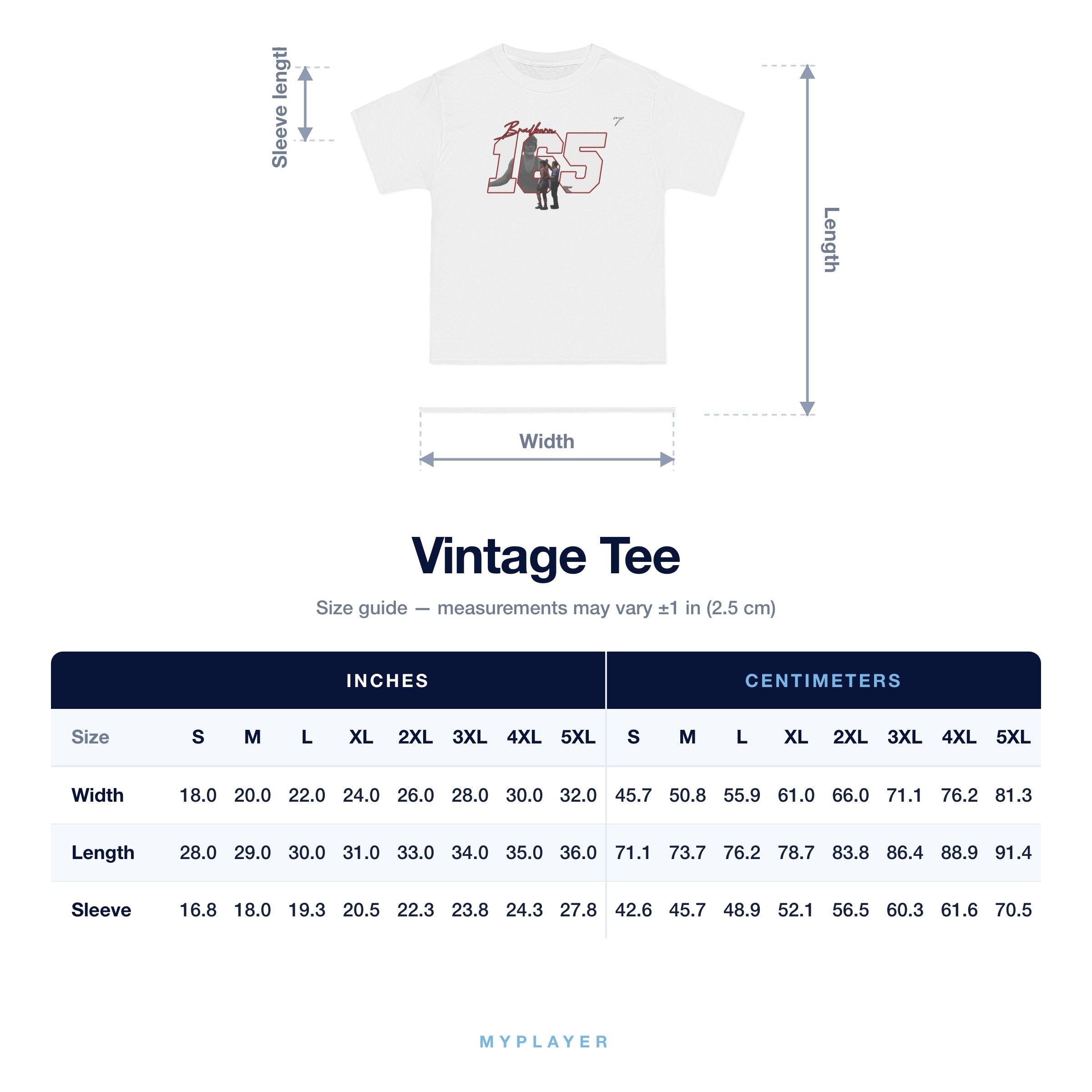 Vintage Tee size chart