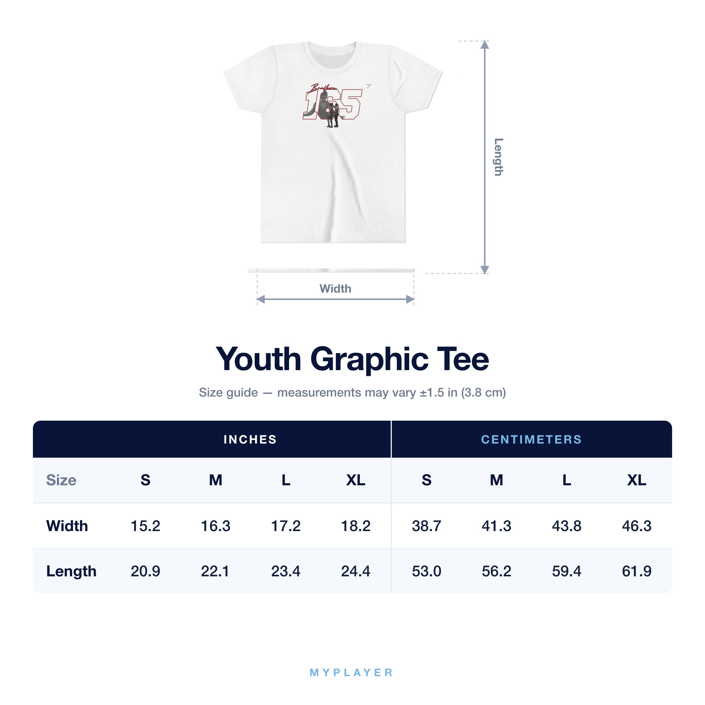 Youth Tee size chart