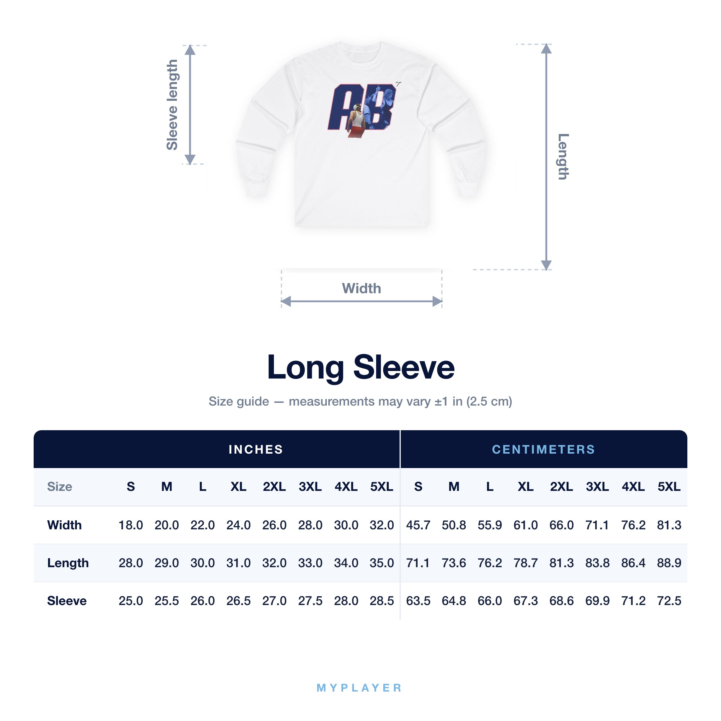 Long Sleeve size chart