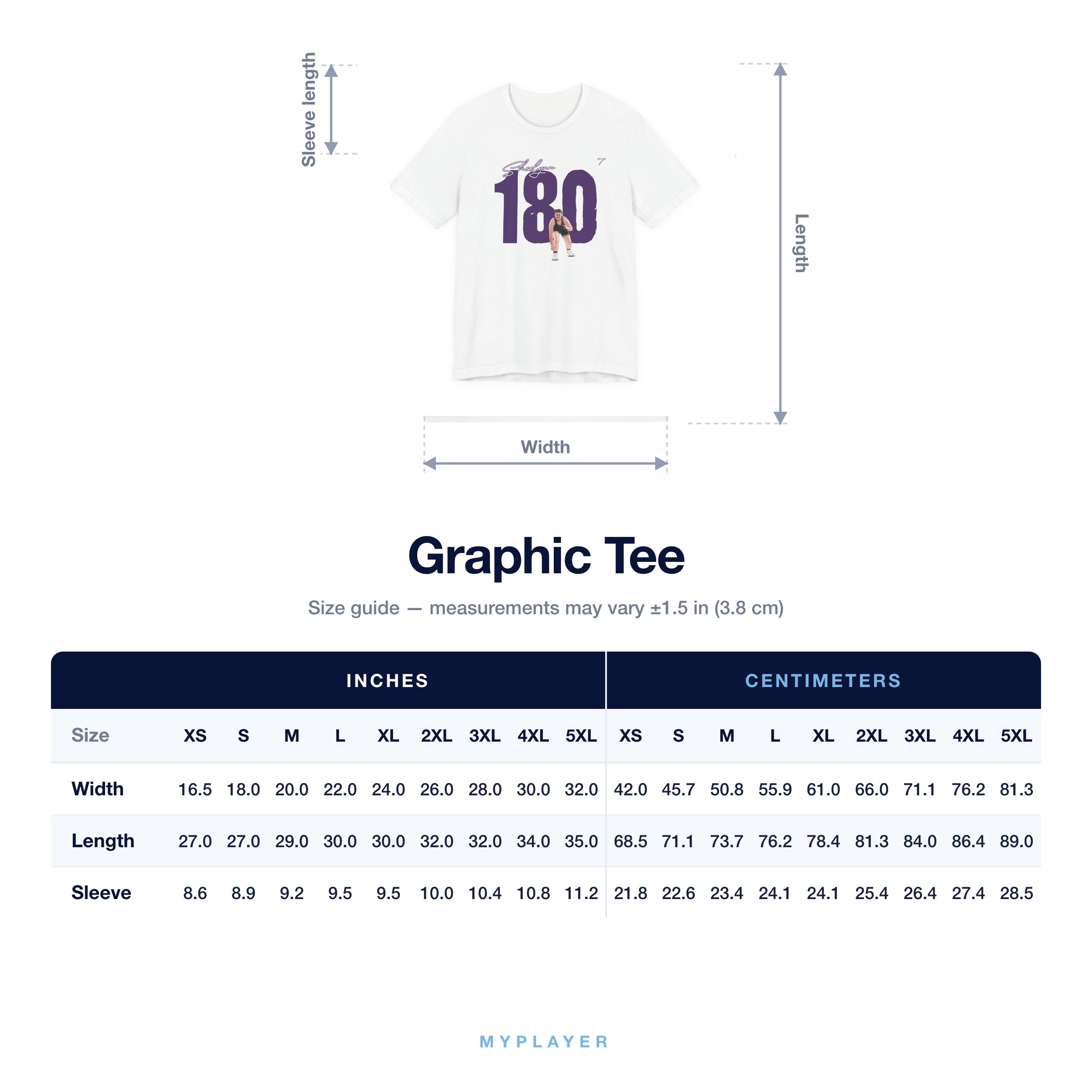 Graphic Tee size chart