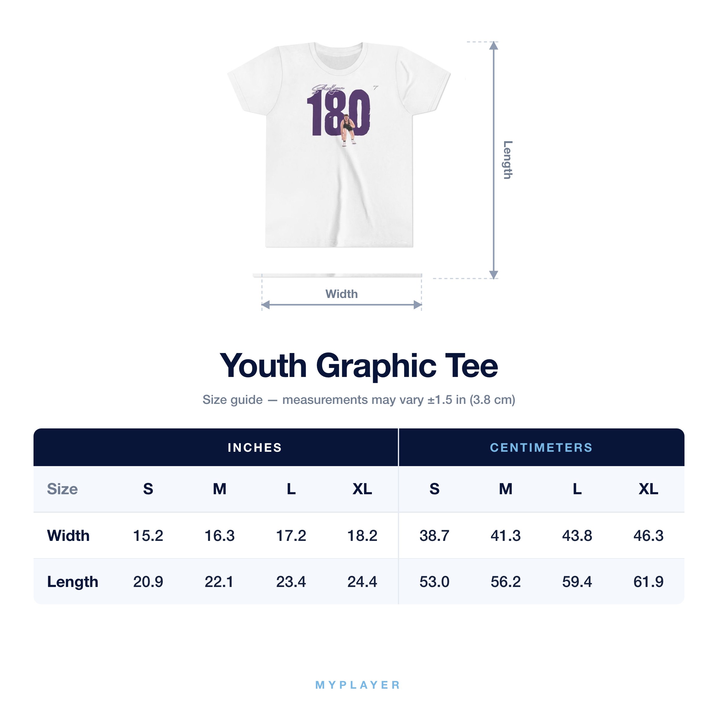 Youth Tee size chart