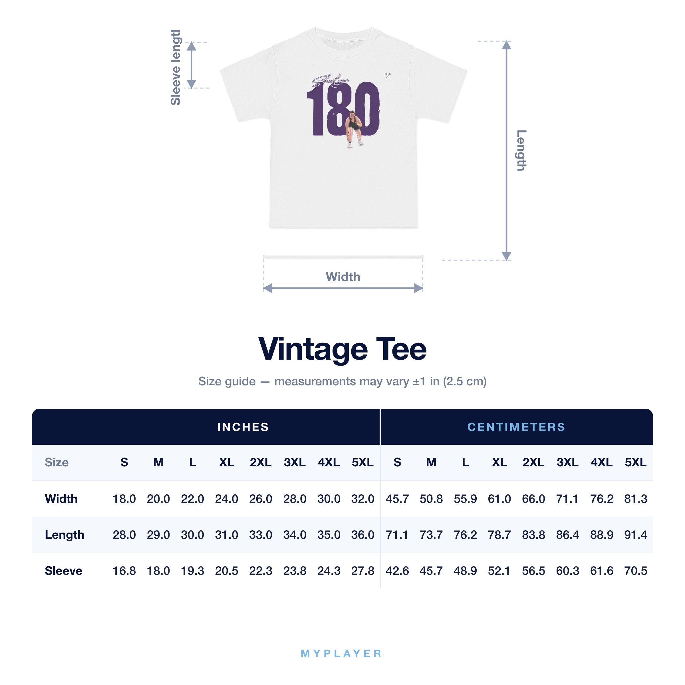 Vintage Tee size chart