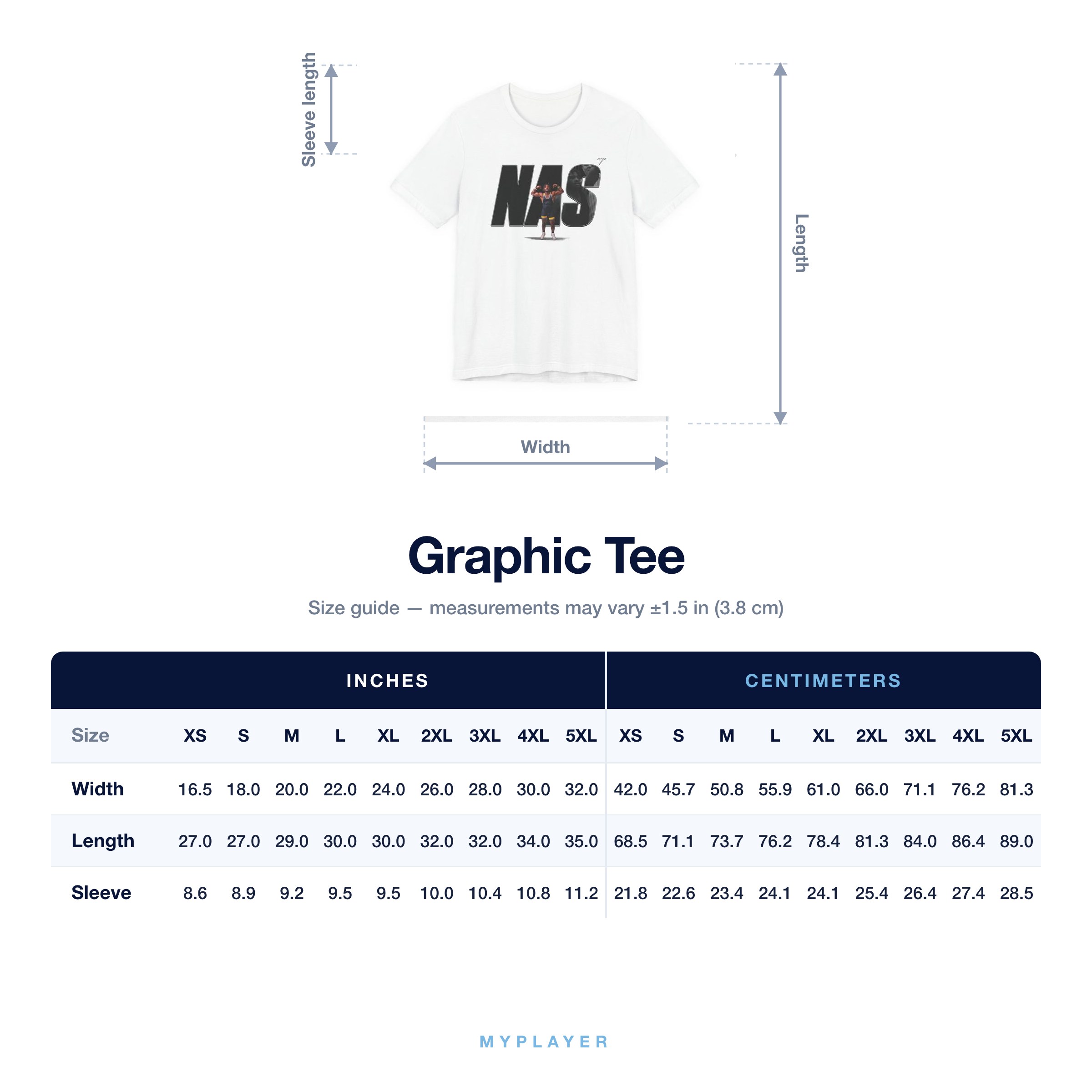 Graphic Tee size chart