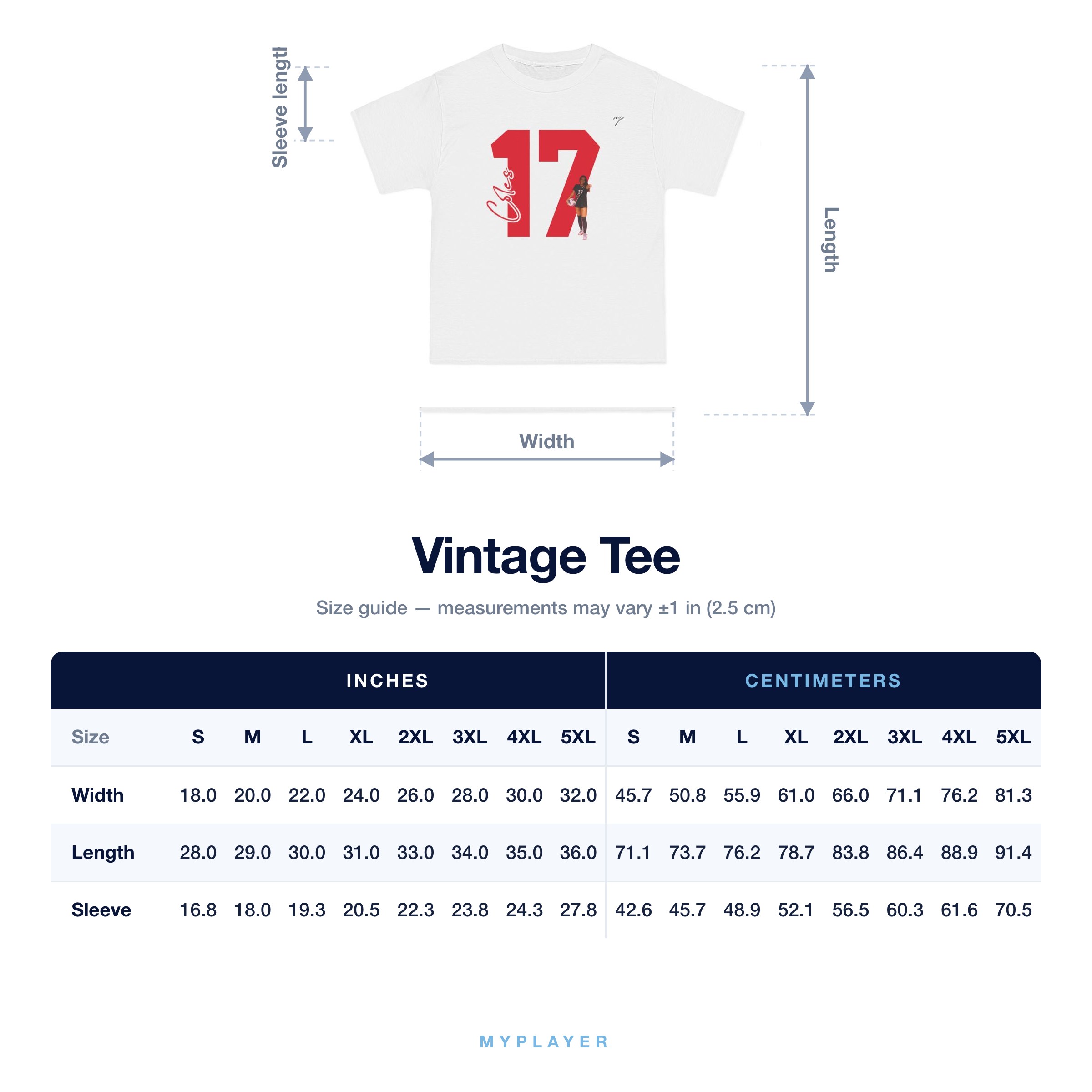 Vintage Tee size chart