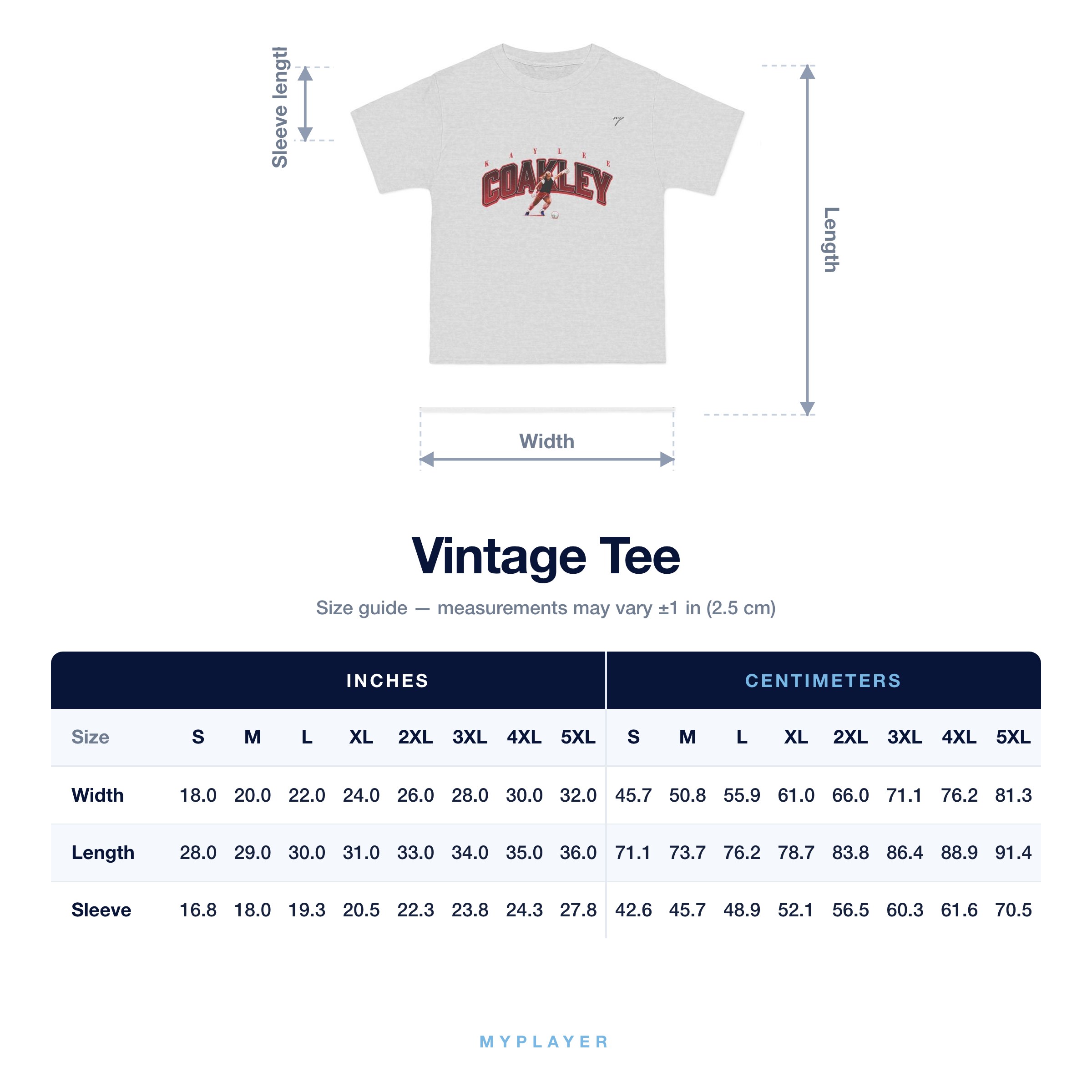 Vintage Tee size chart
