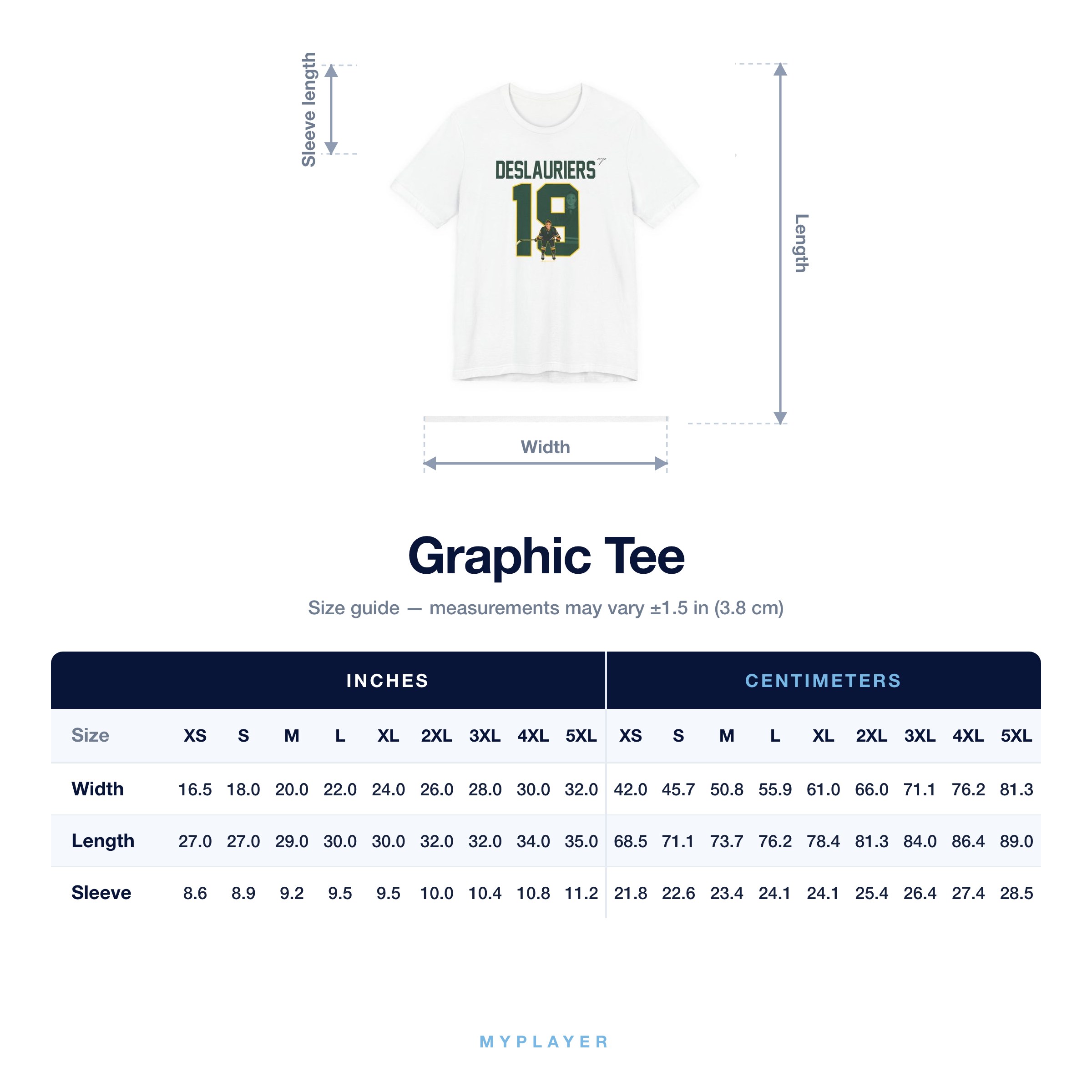 Graphic Tee size chart