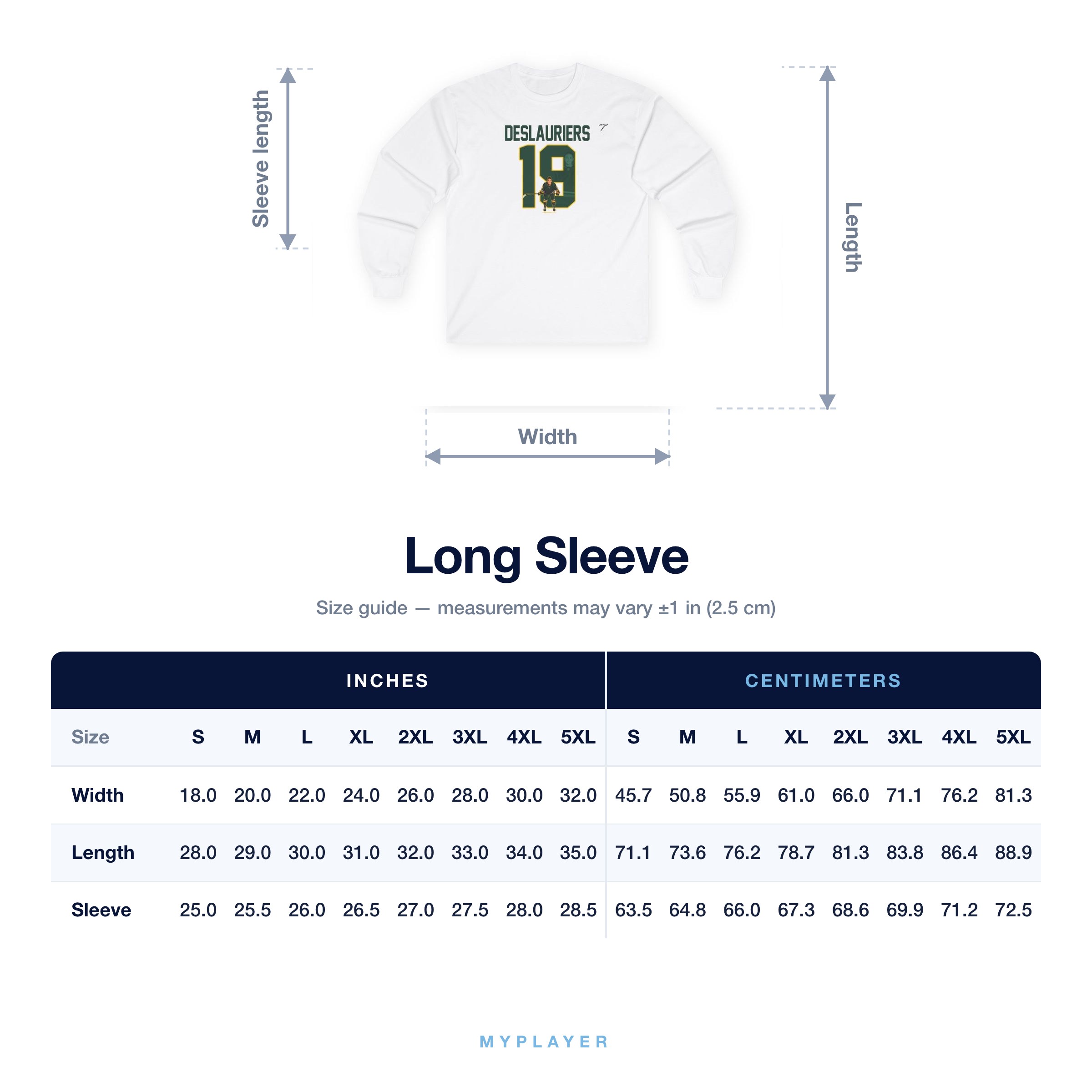 Long Sleeve size chart