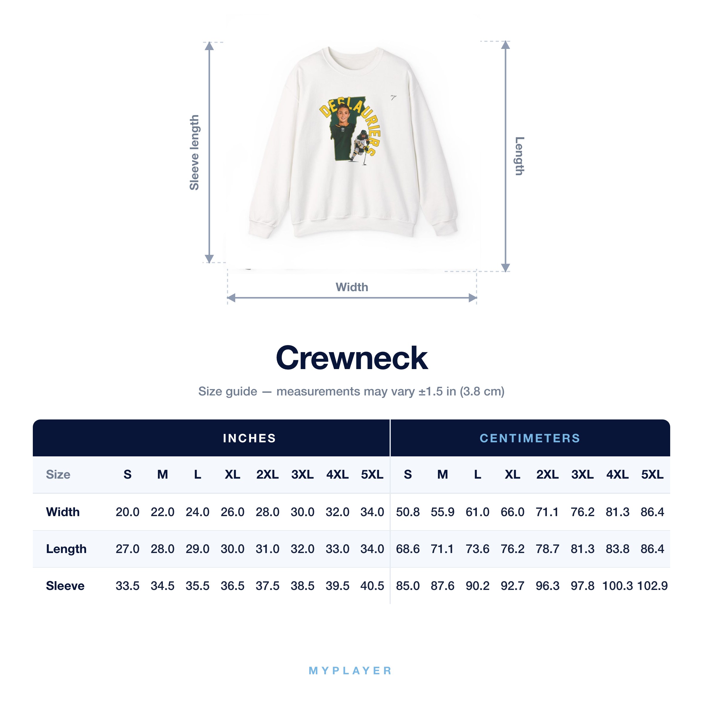 Crewneck size chart