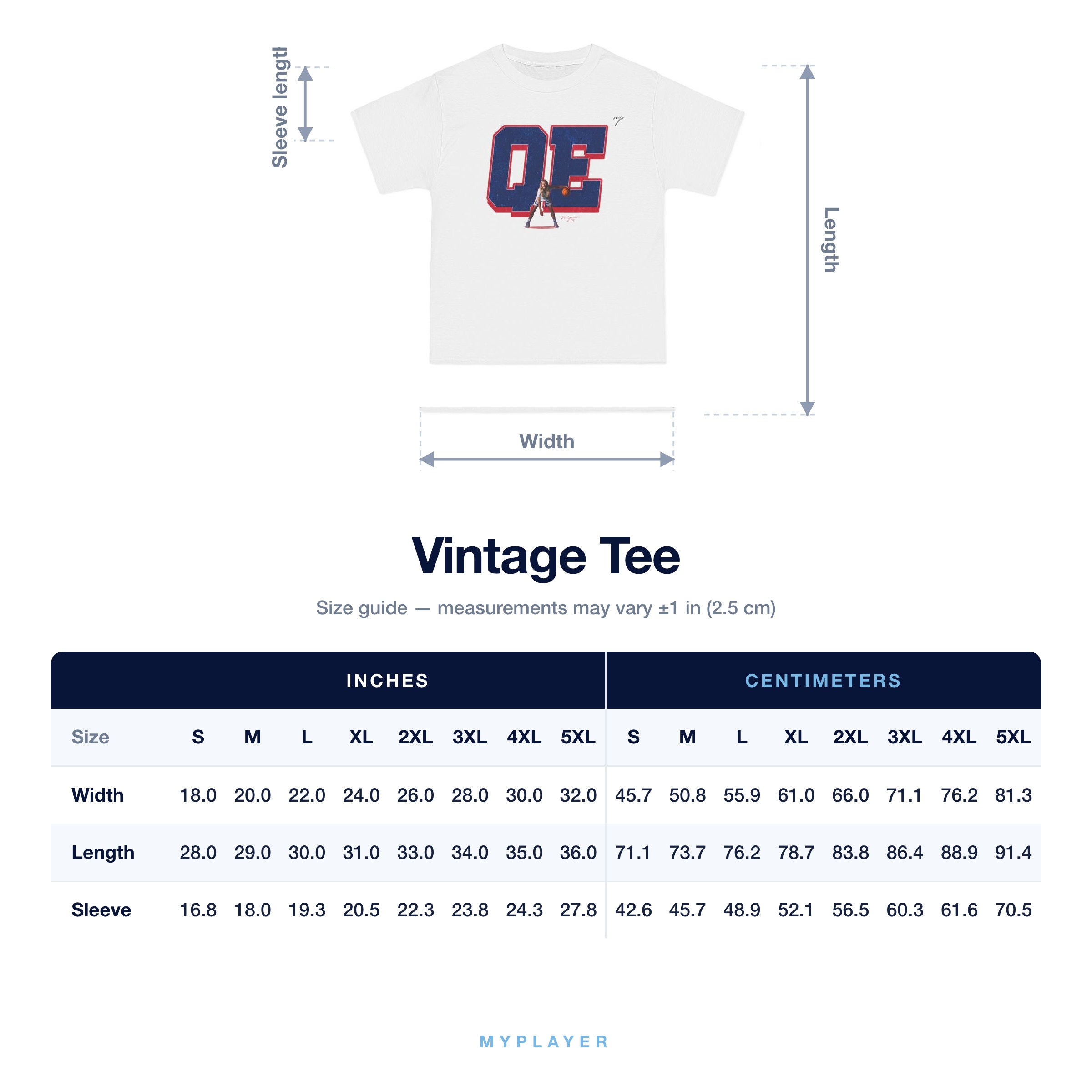 Vintage Tee size chart
