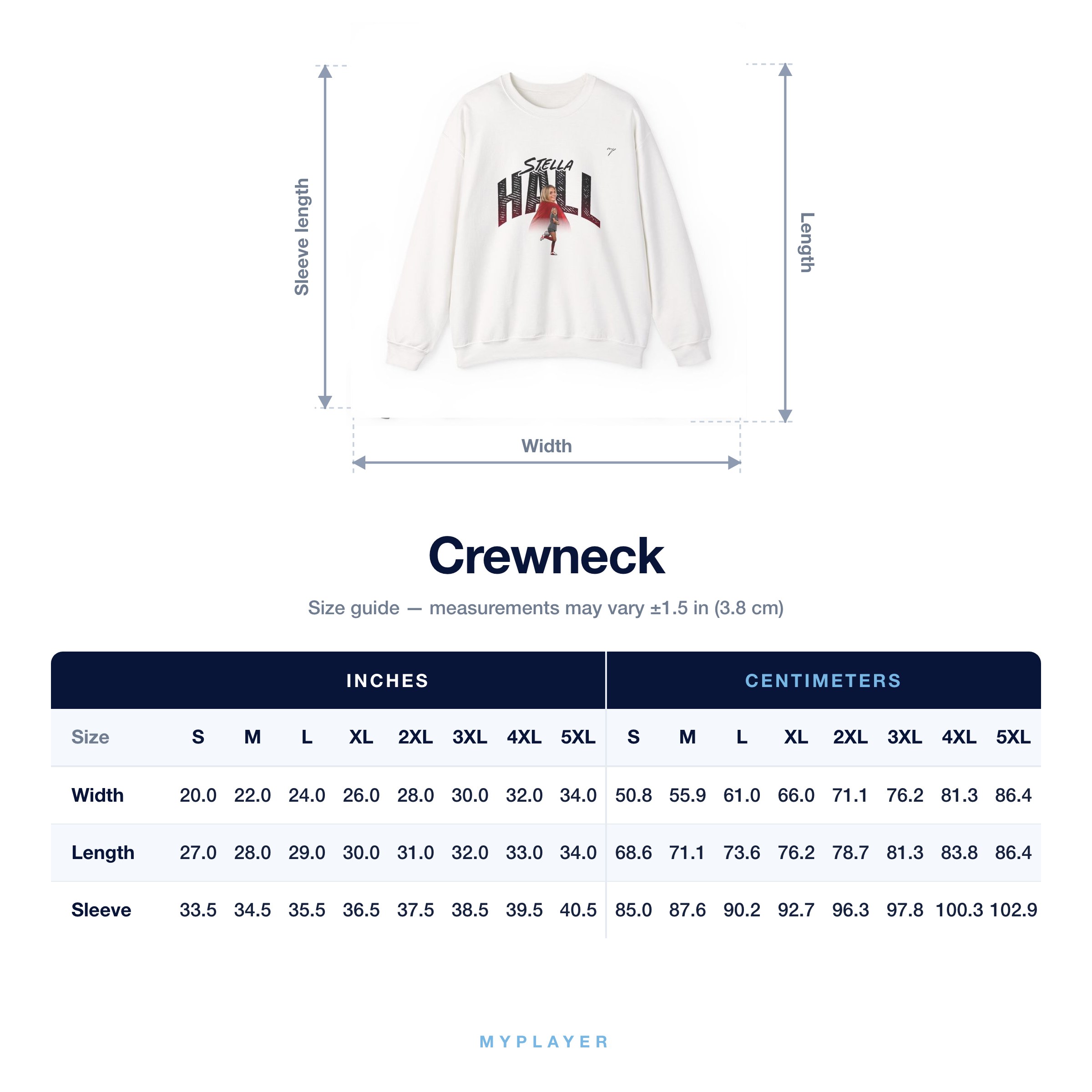 Crewneck size chart