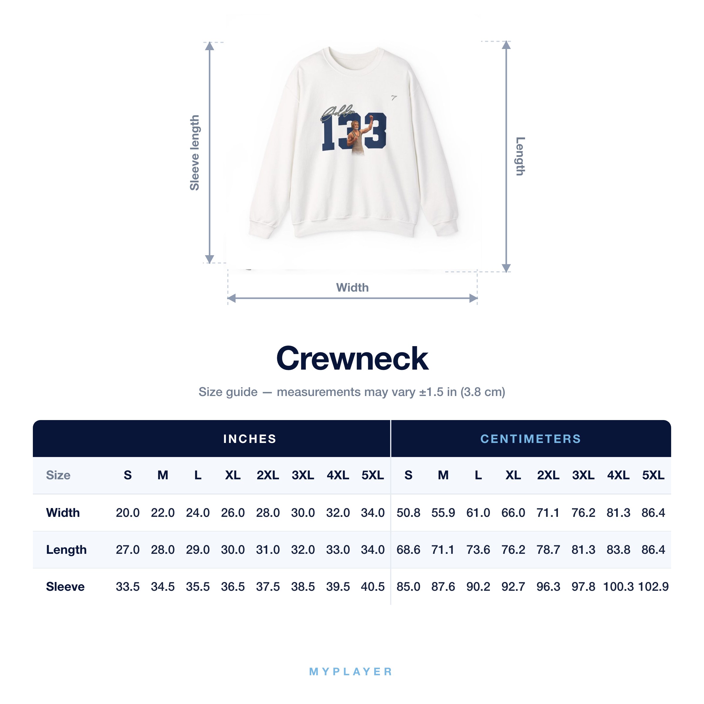 Crewneck size chart