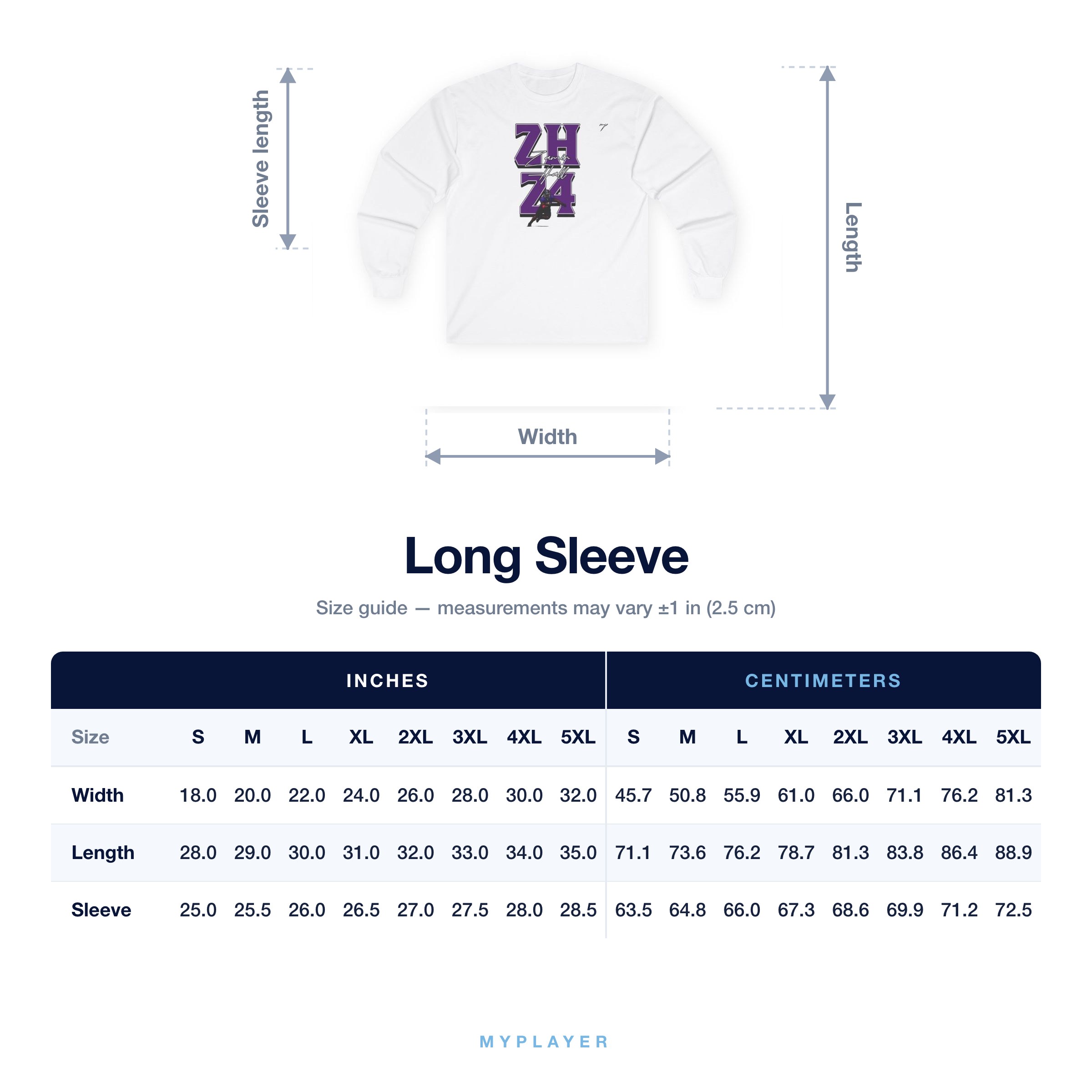 Long Sleeve size chart