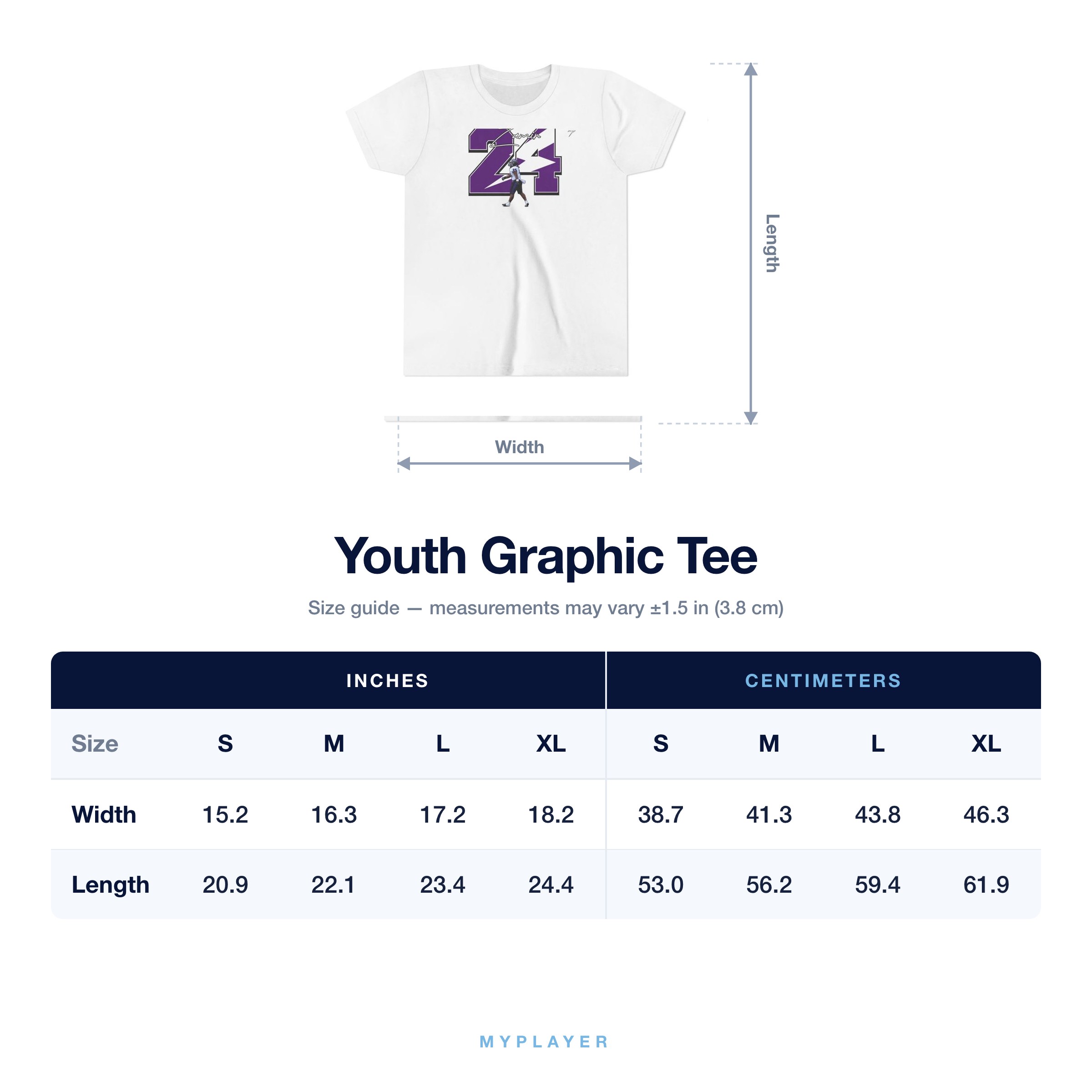 Youth Tee size chart
