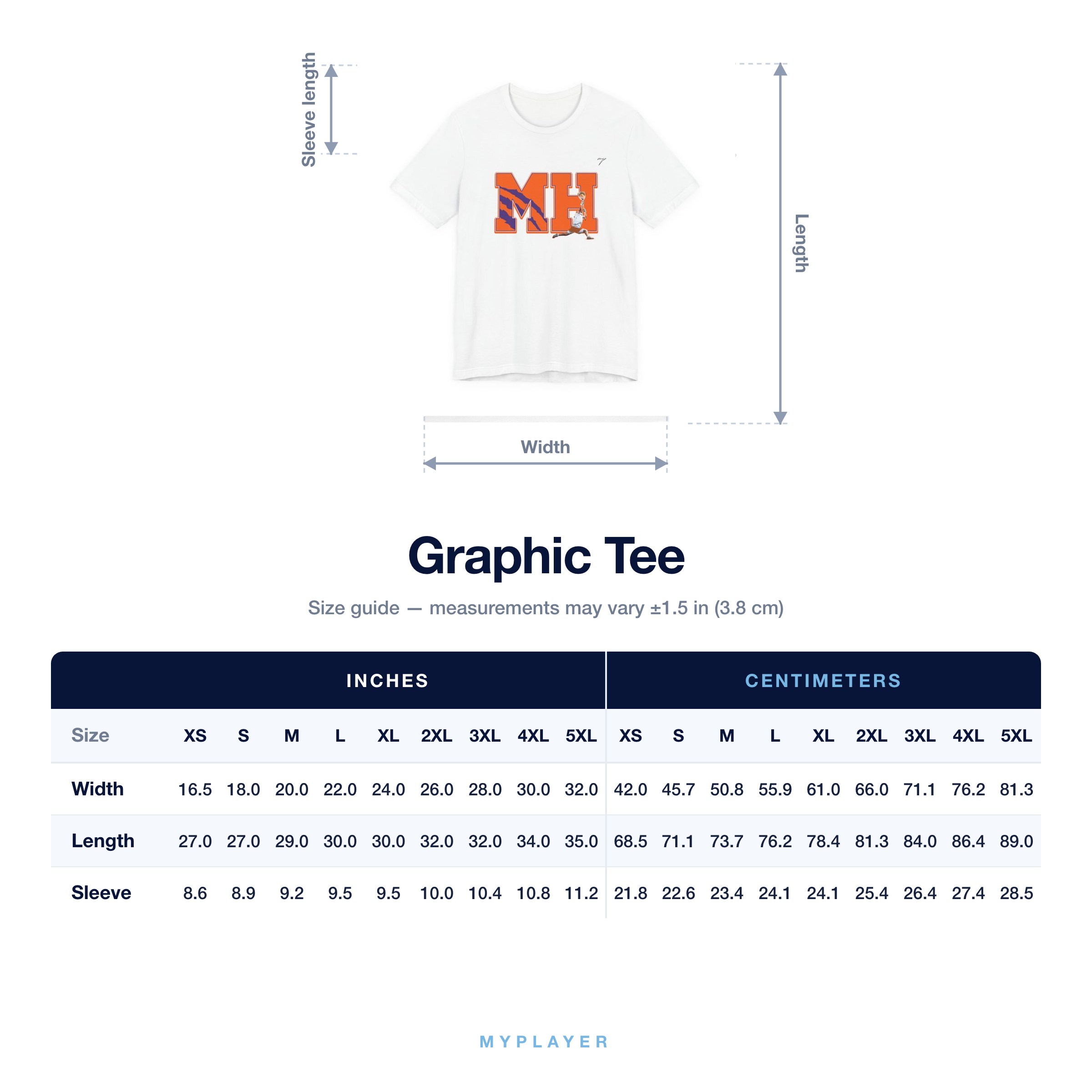 Graphic Tee size chart