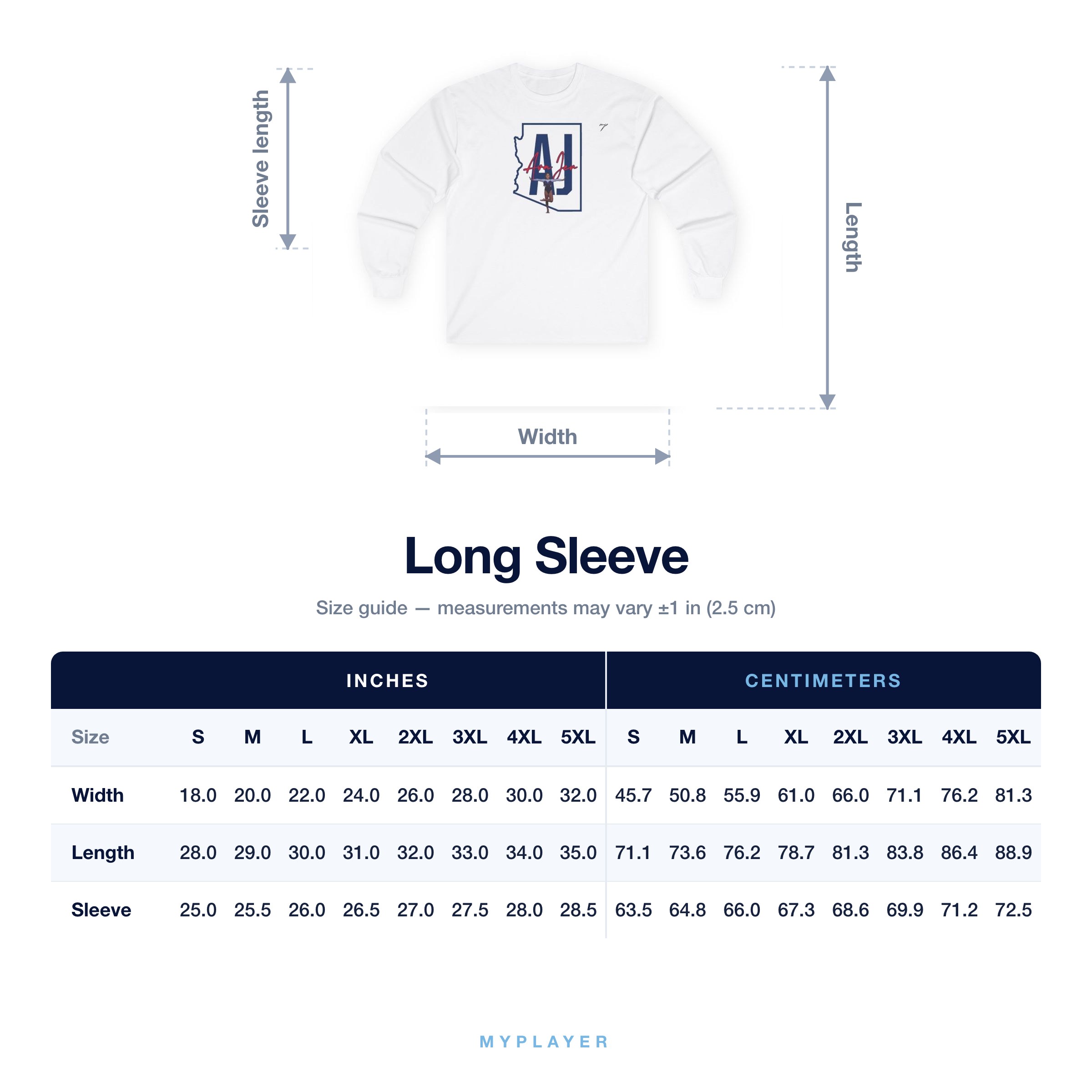 Long Sleeve size chart