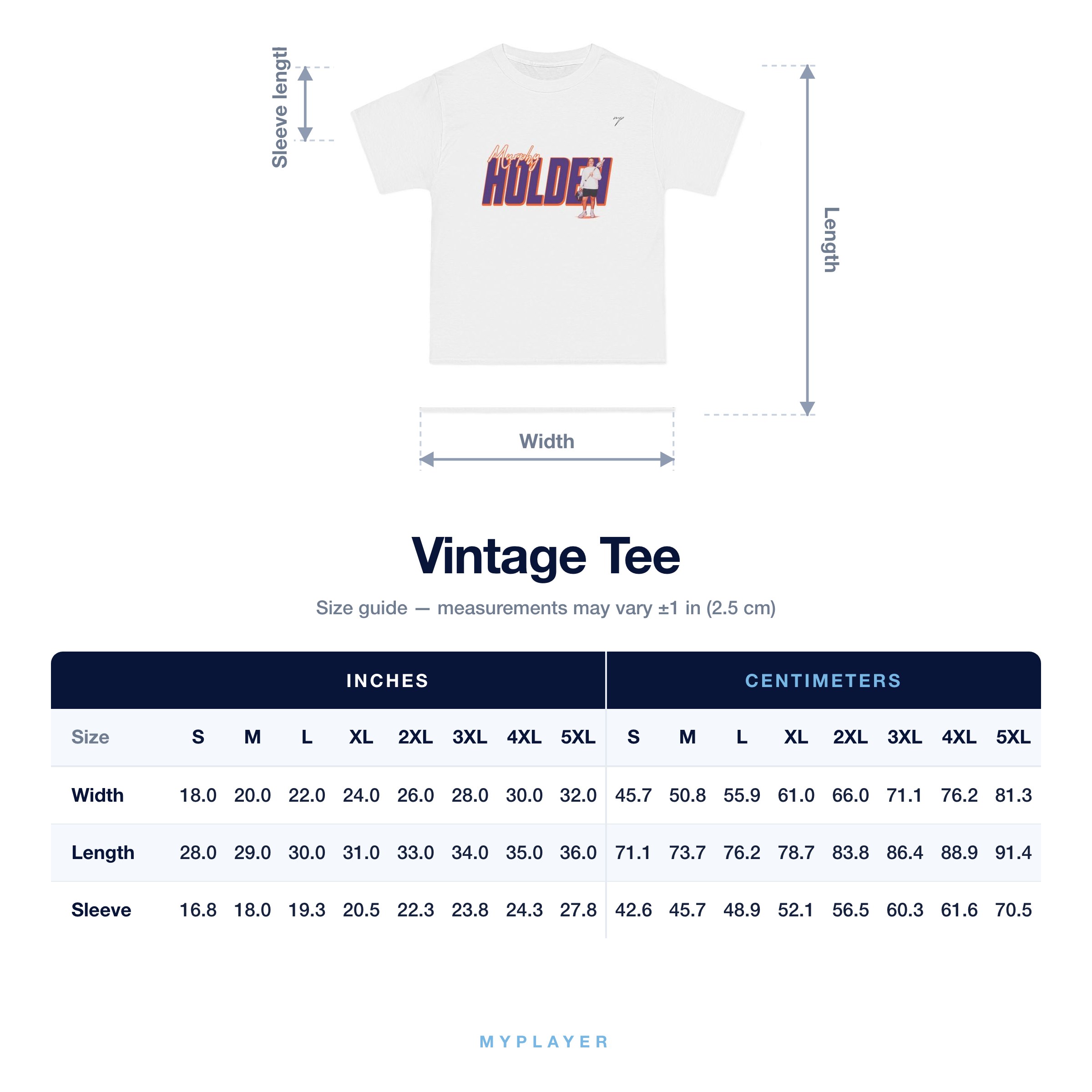 Vintage Tee size chart