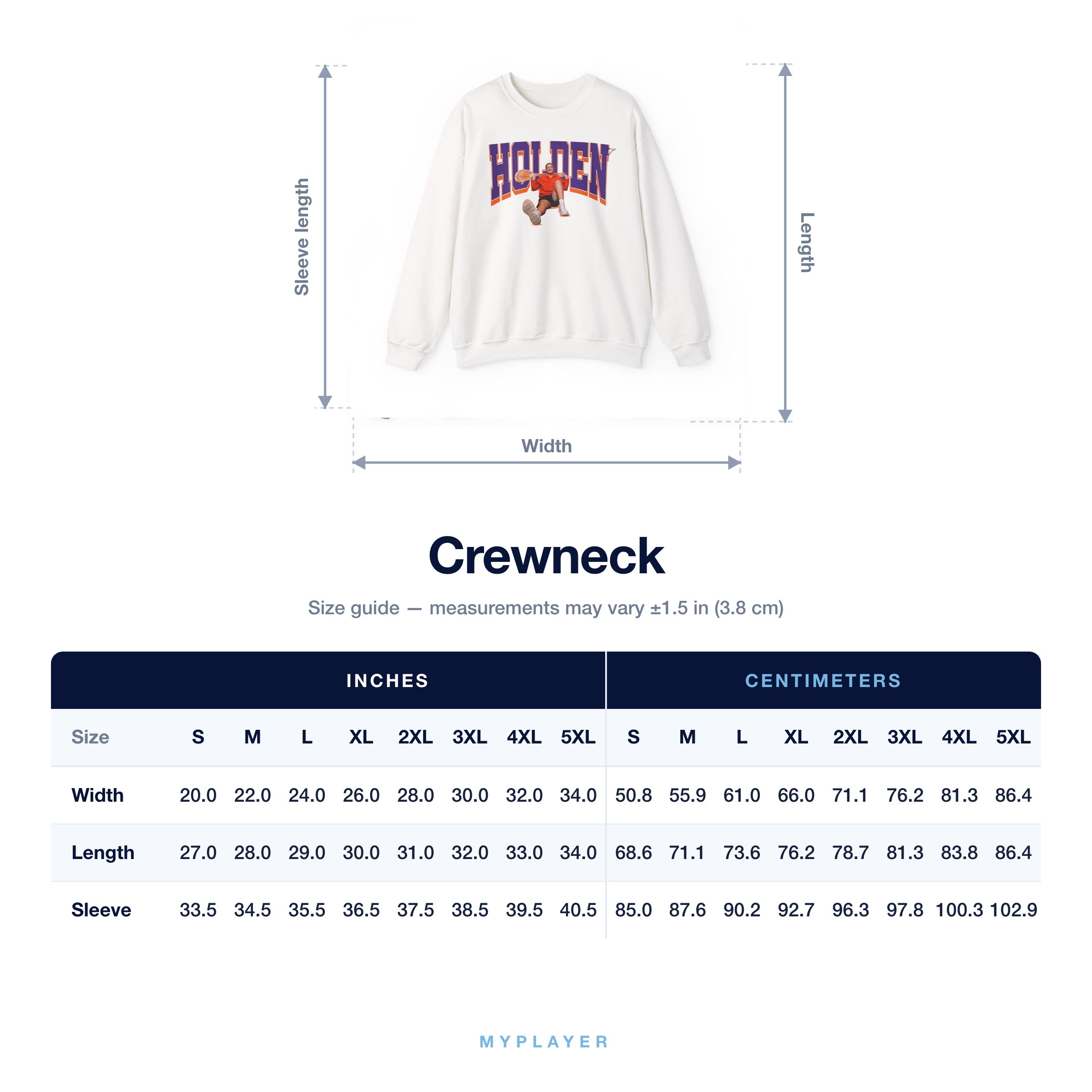 Crewneck size chart