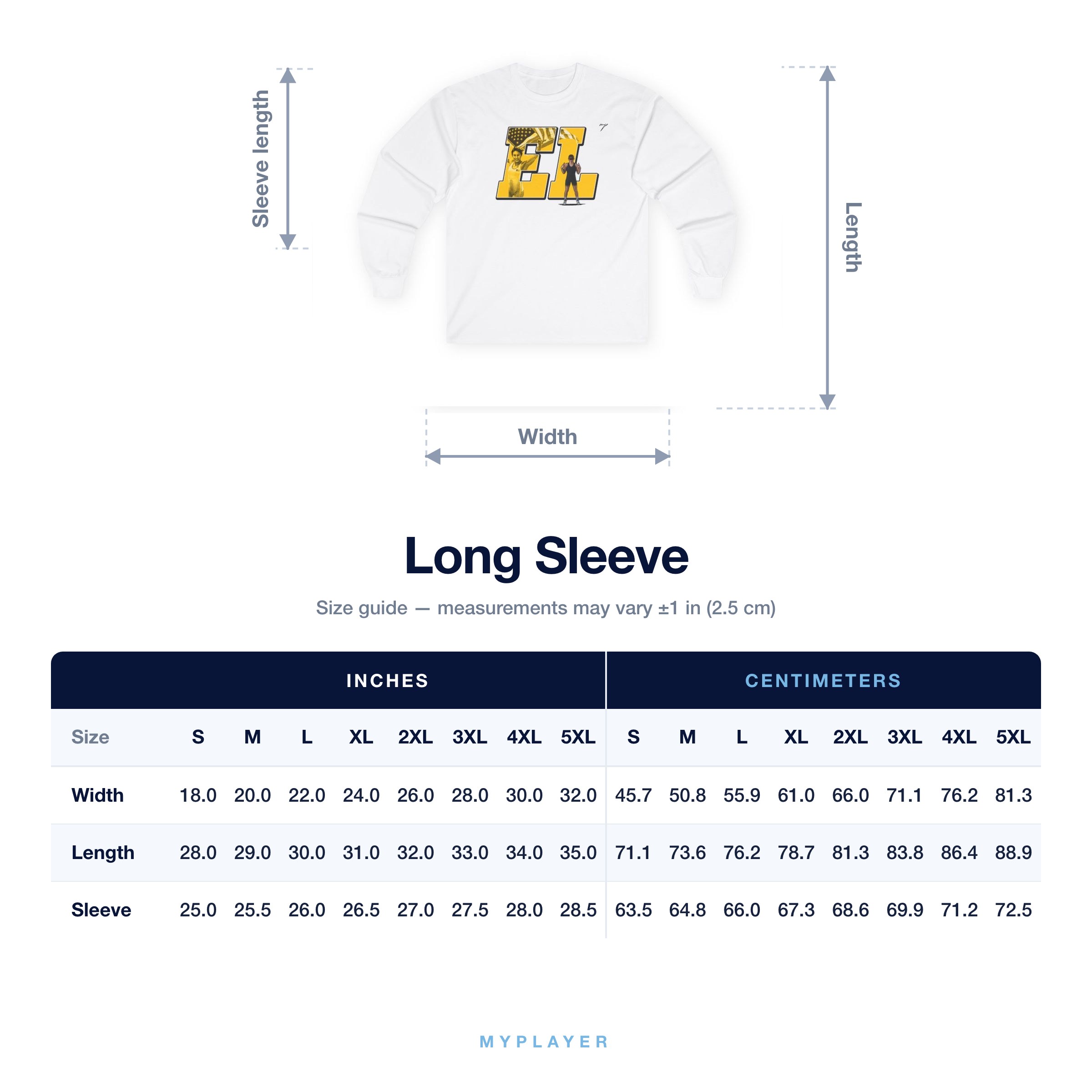 Long Sleeve size chart