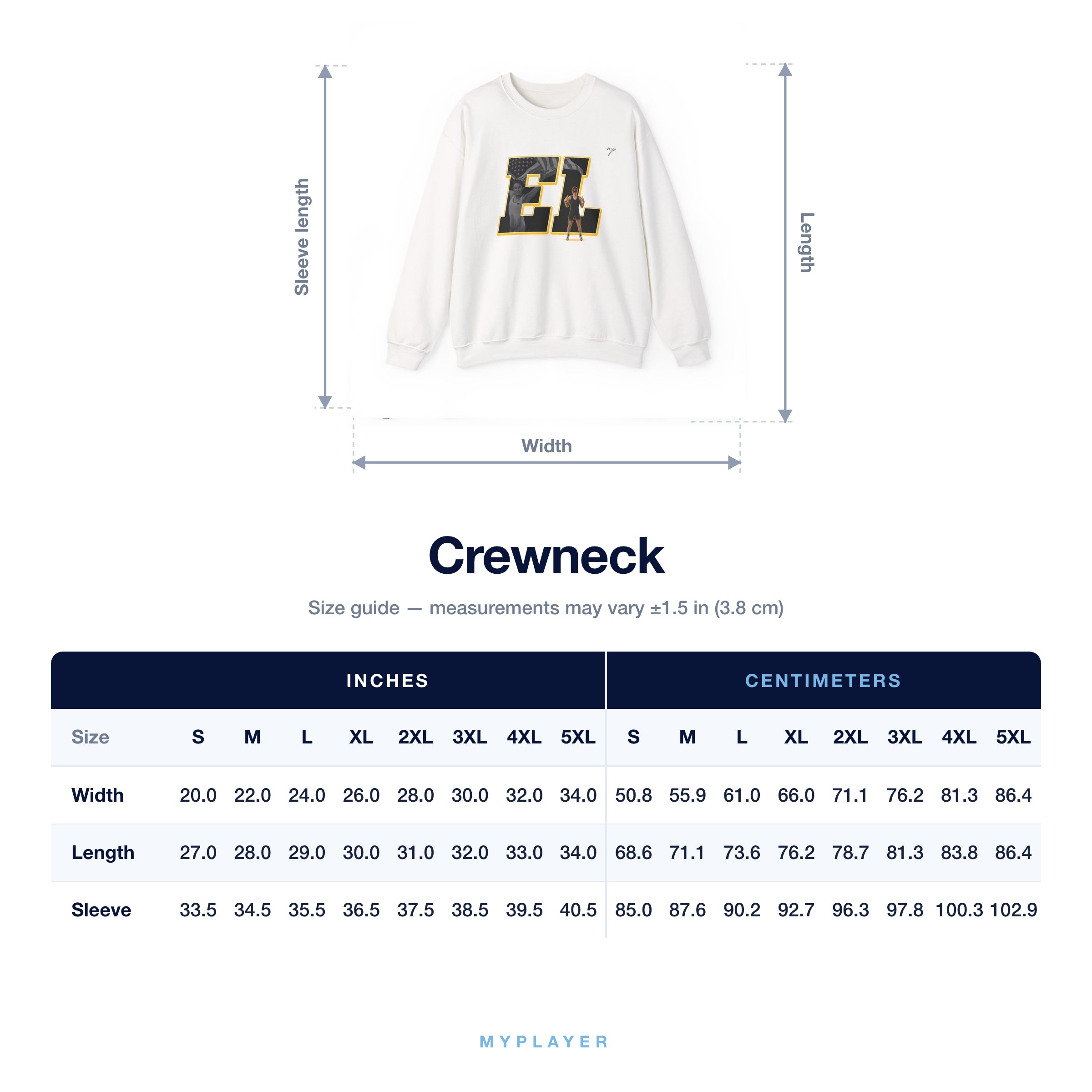 Crewneck size chart