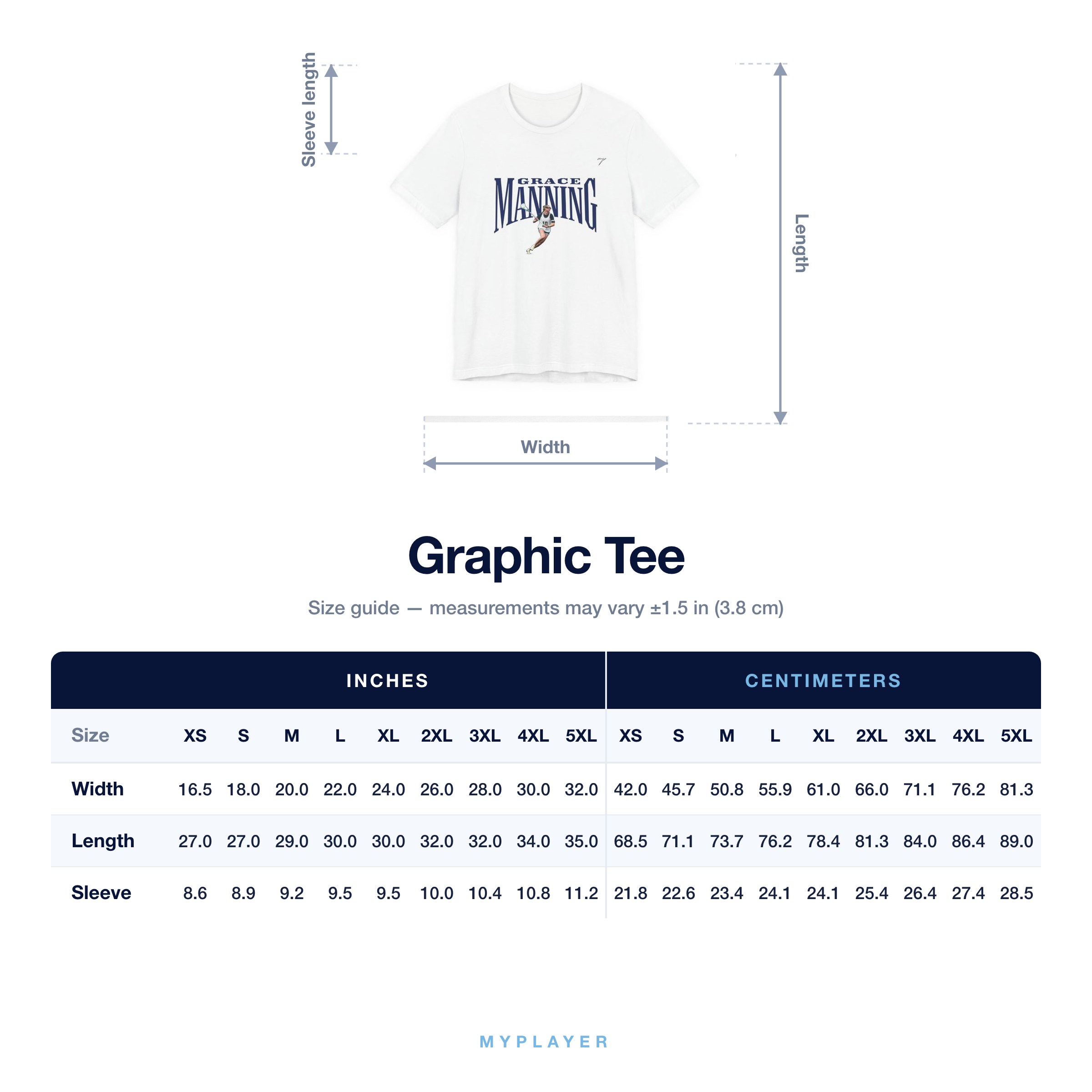 Graphic Tee size chart
