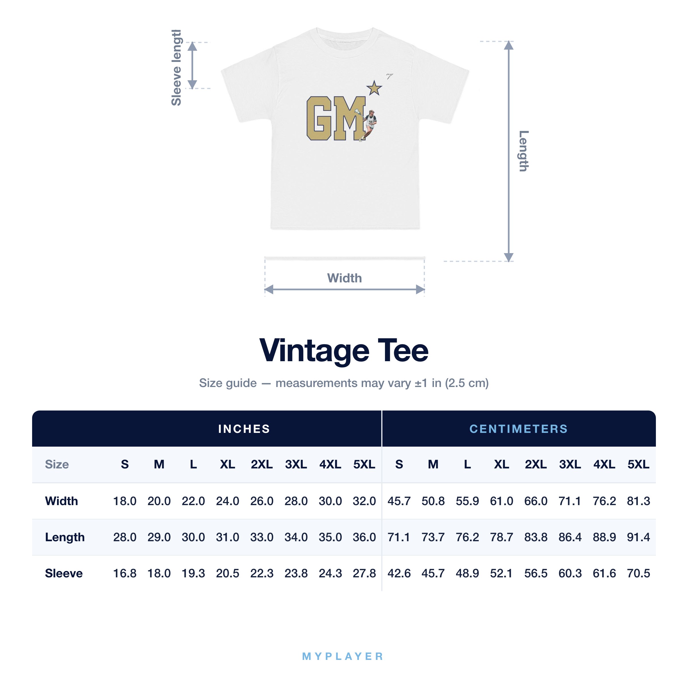 Vintage Tee size chart