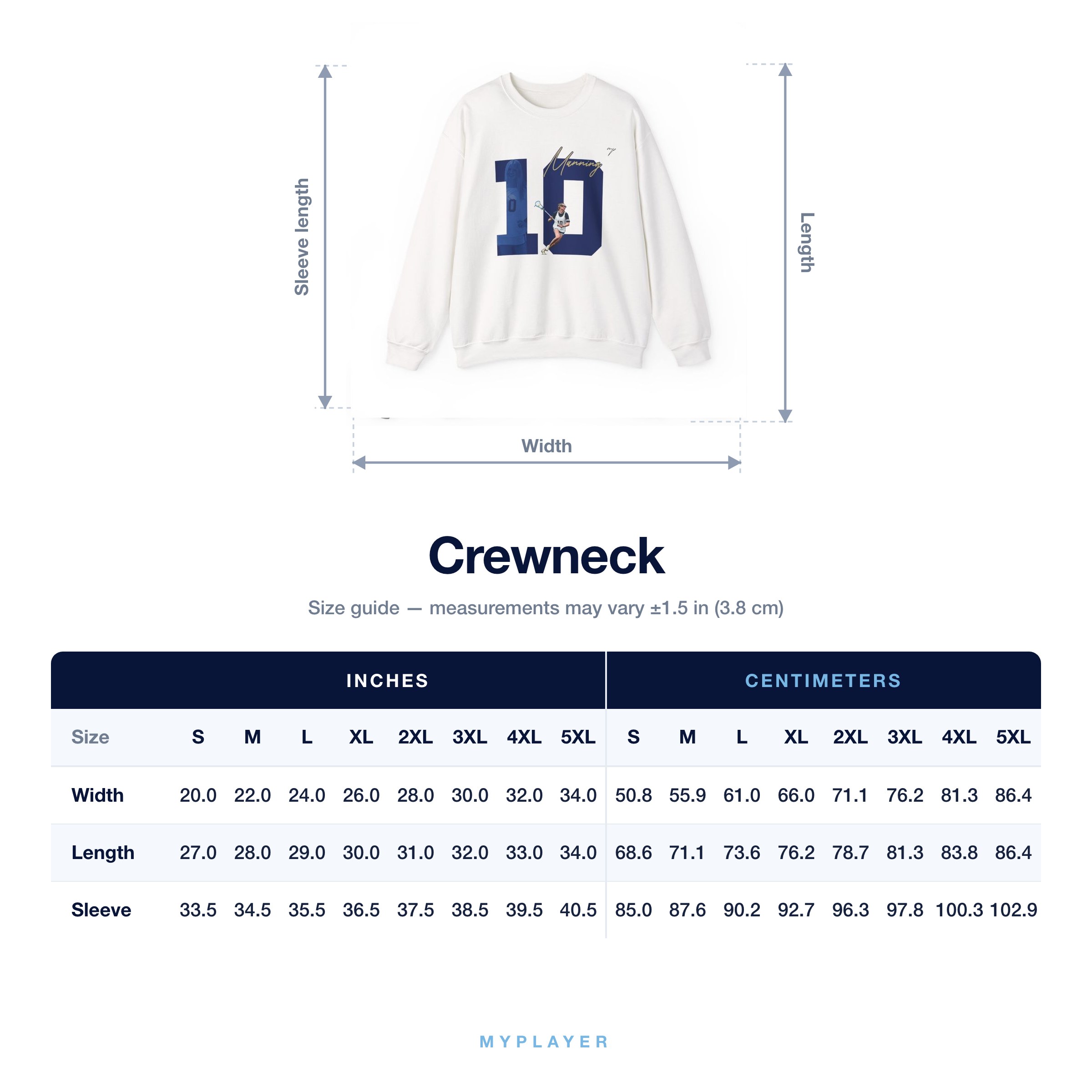Crewneck size chart