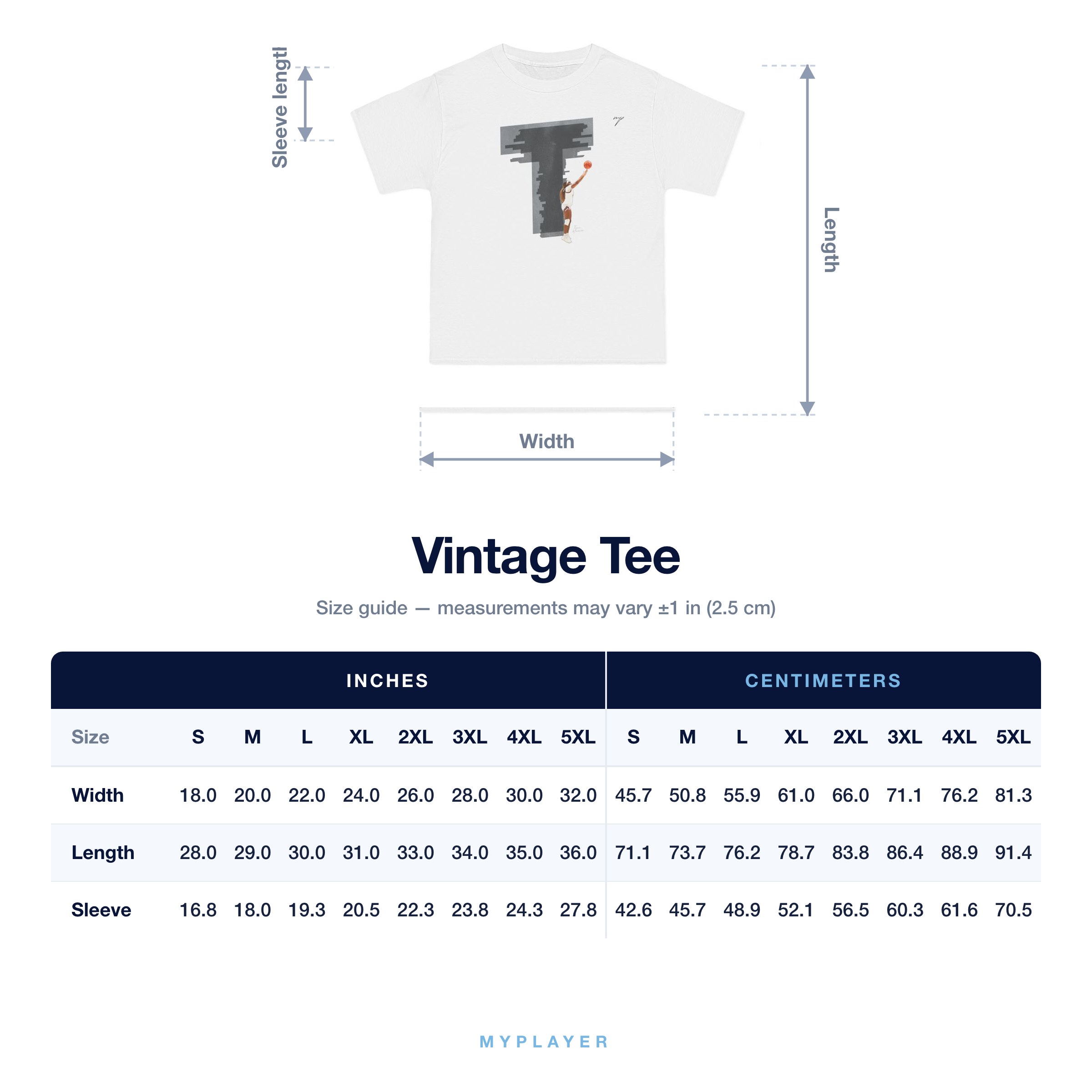 Vintage Tee size chart