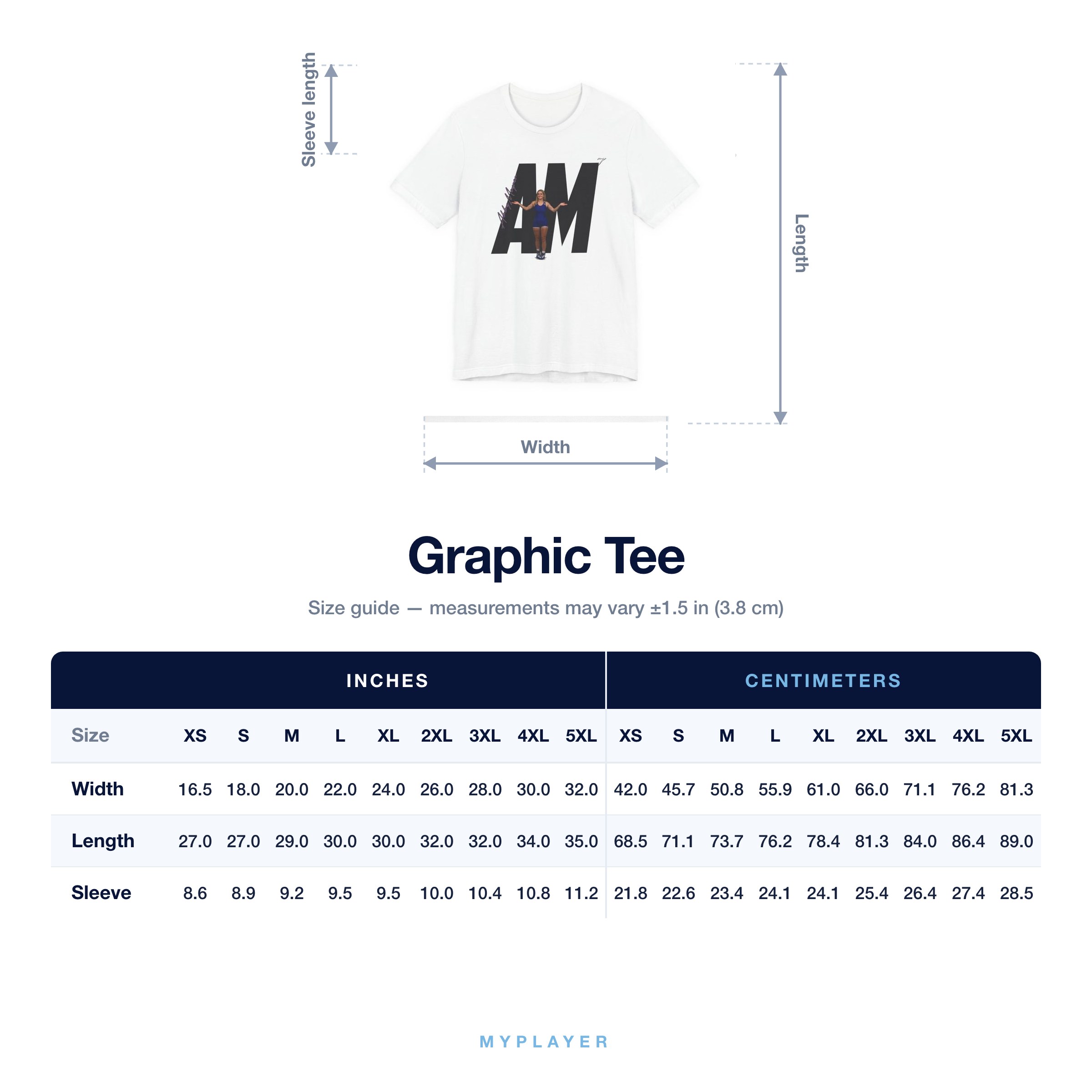 Graphic Tee size chart