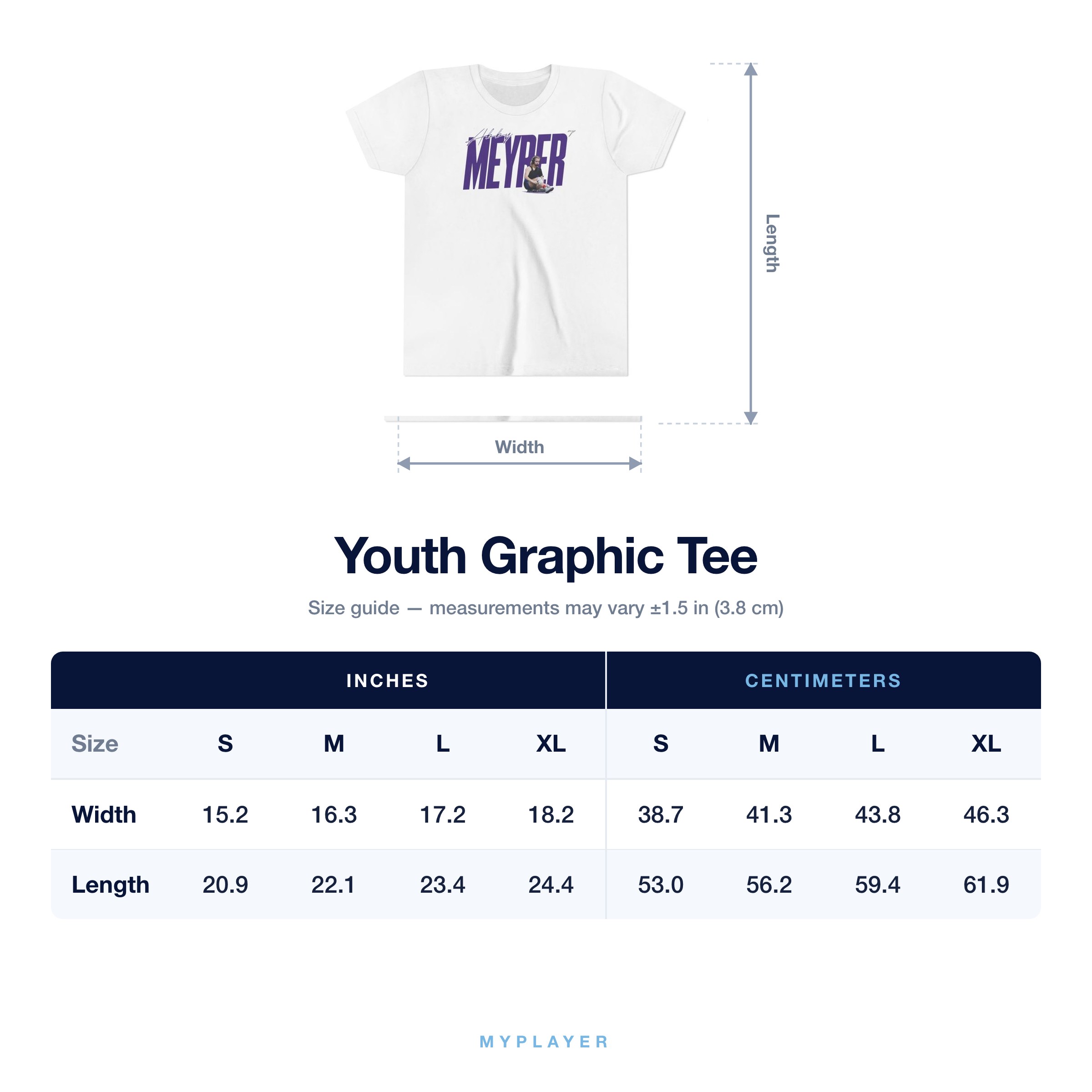 Youth Tee size chart
