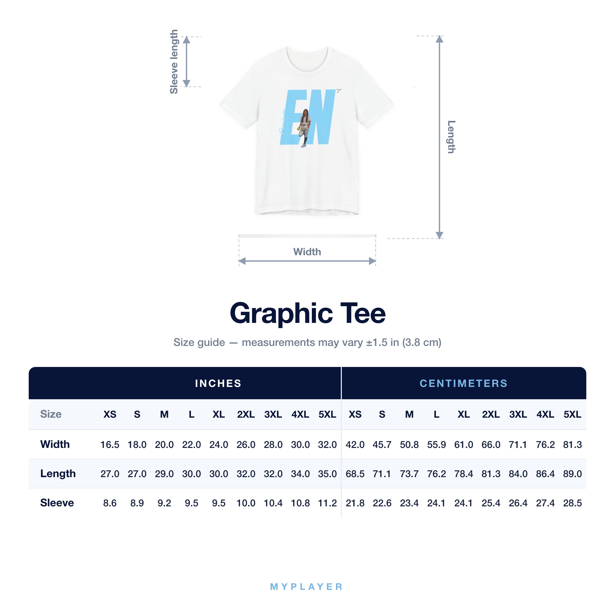Graphic Tee size chart