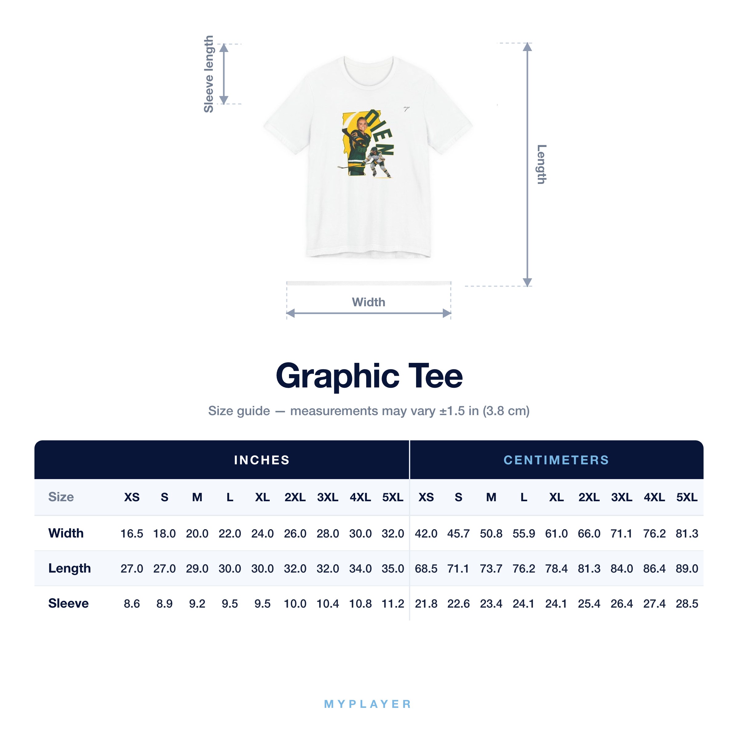 Graphic Tee size chart