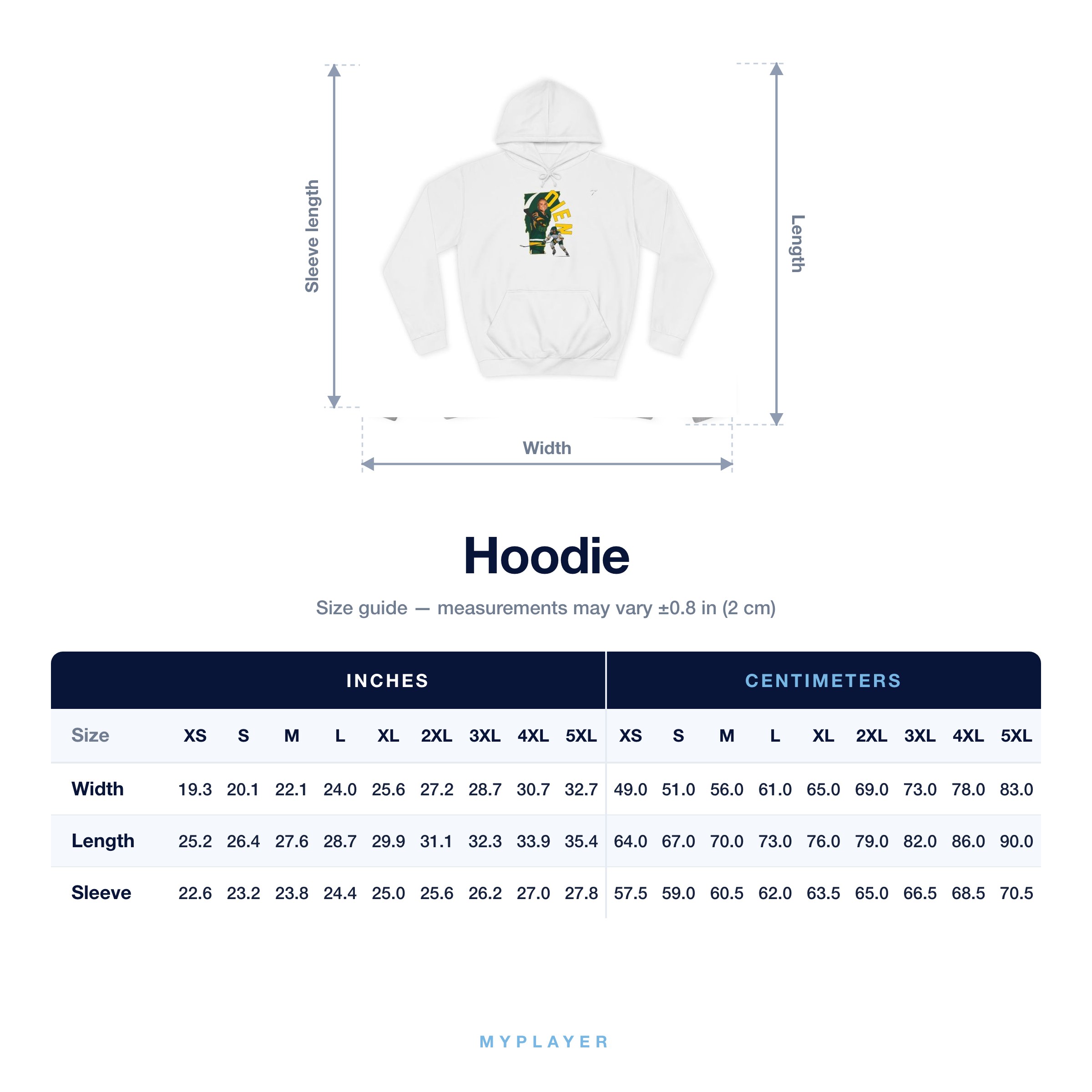 Hoodie size chart