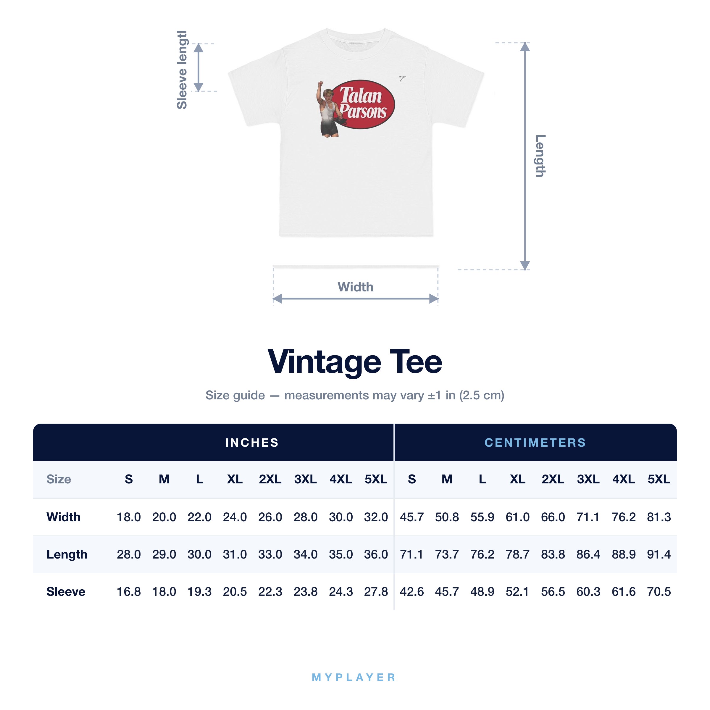 Vintage Tee size chart